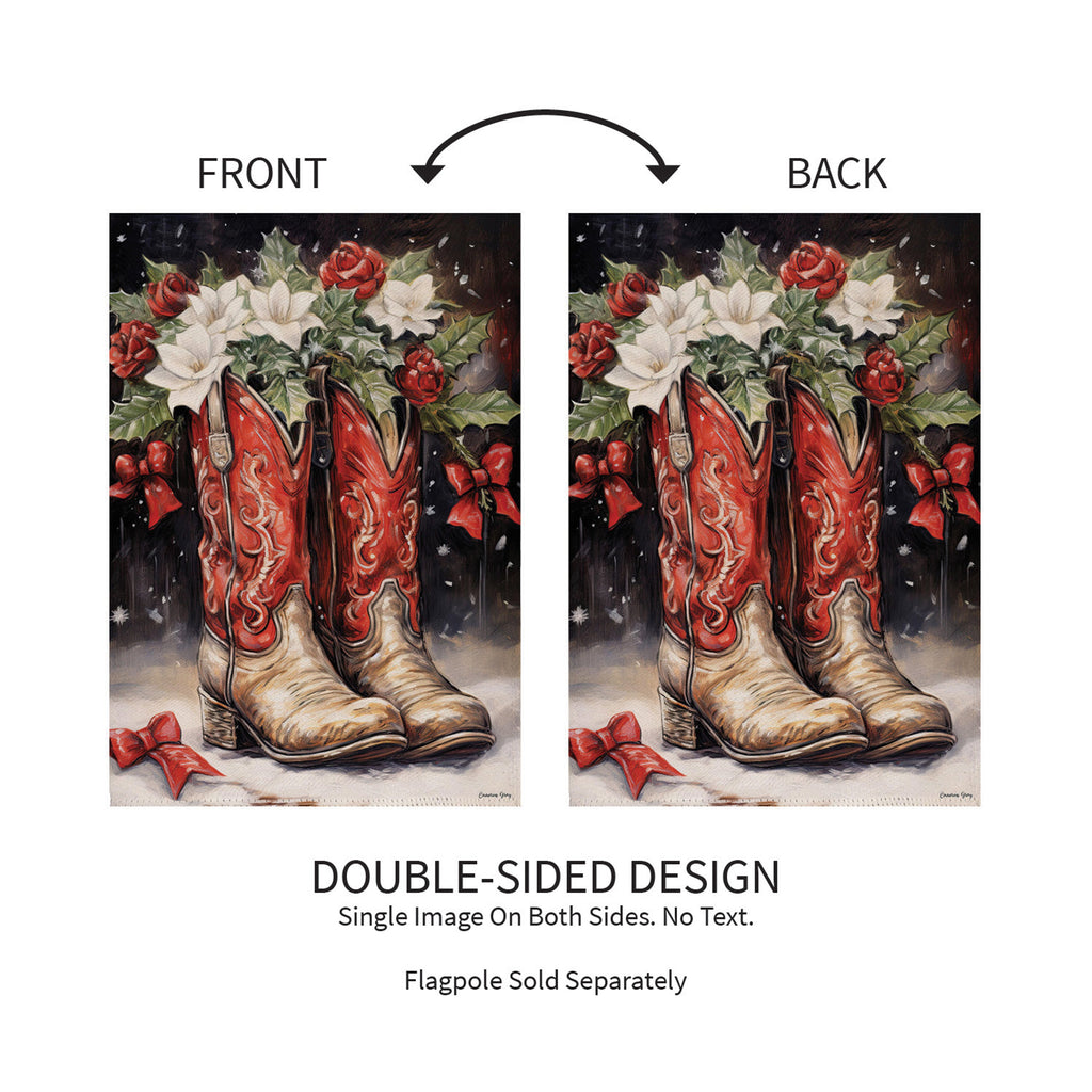 Red Christmas Cowboy Boots Suede Garden Flag