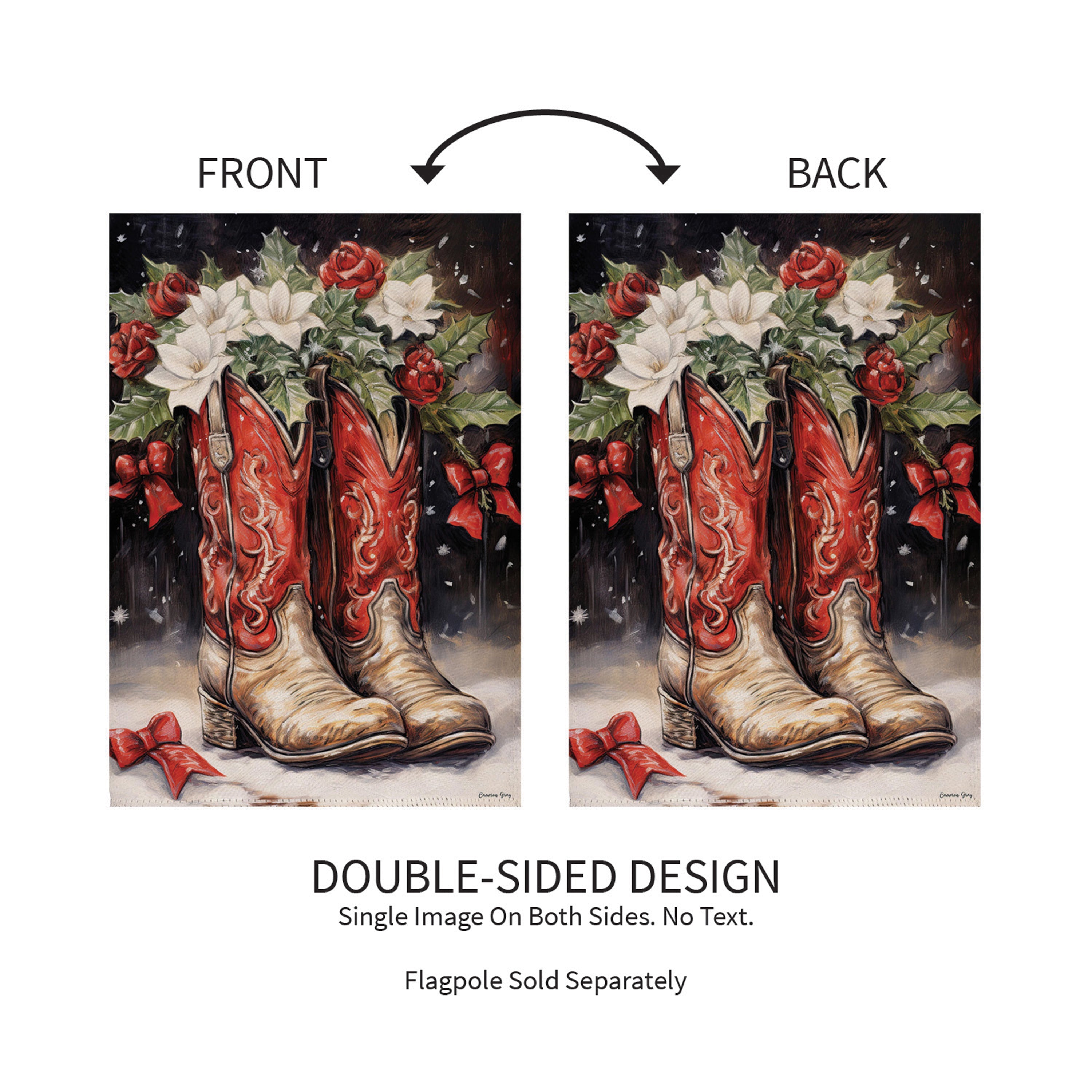 Red Christmas Cowboy Boots Suede Garden Flag