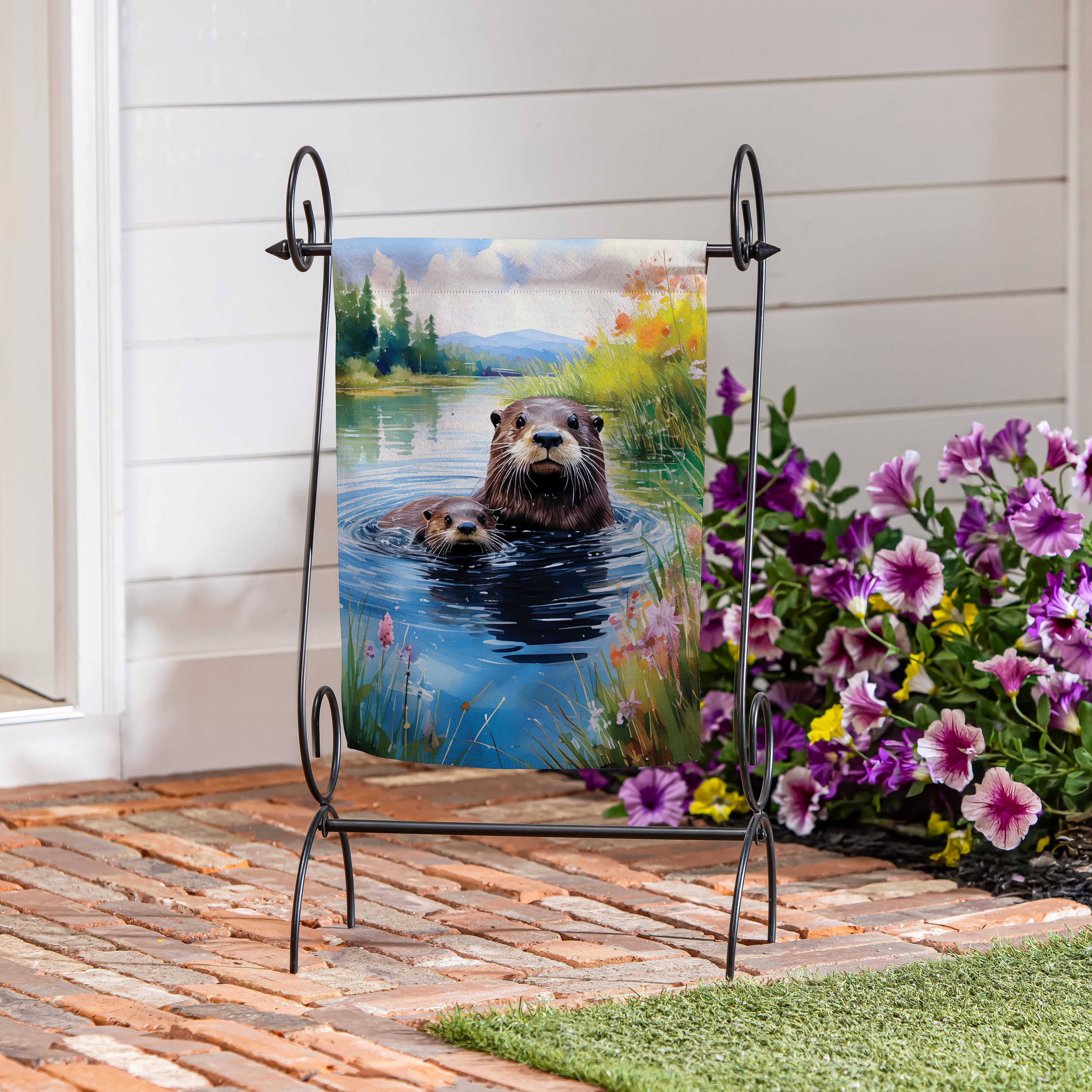 Otter Family Suede Garden Flag