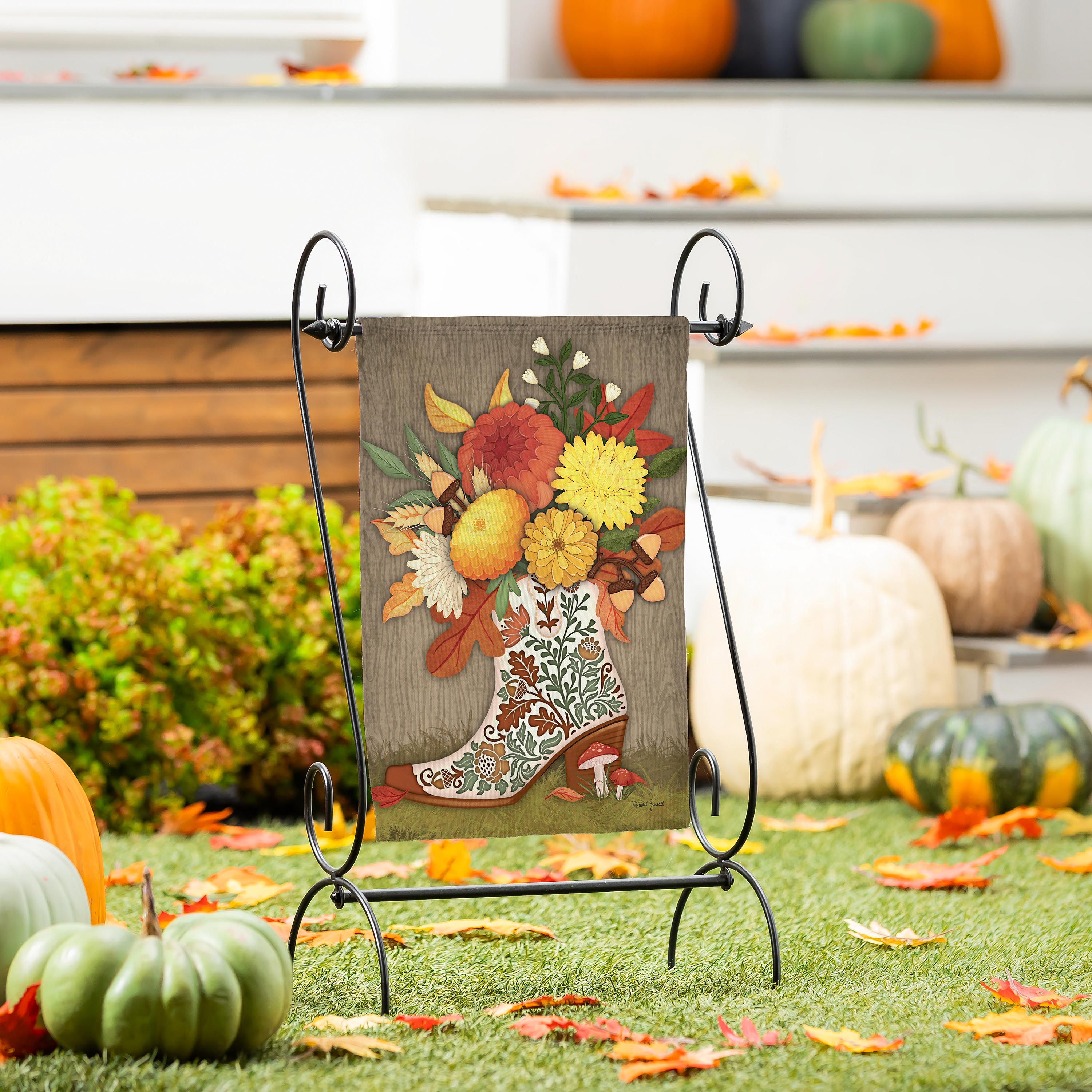 Boot Floral Suede Garden Flag