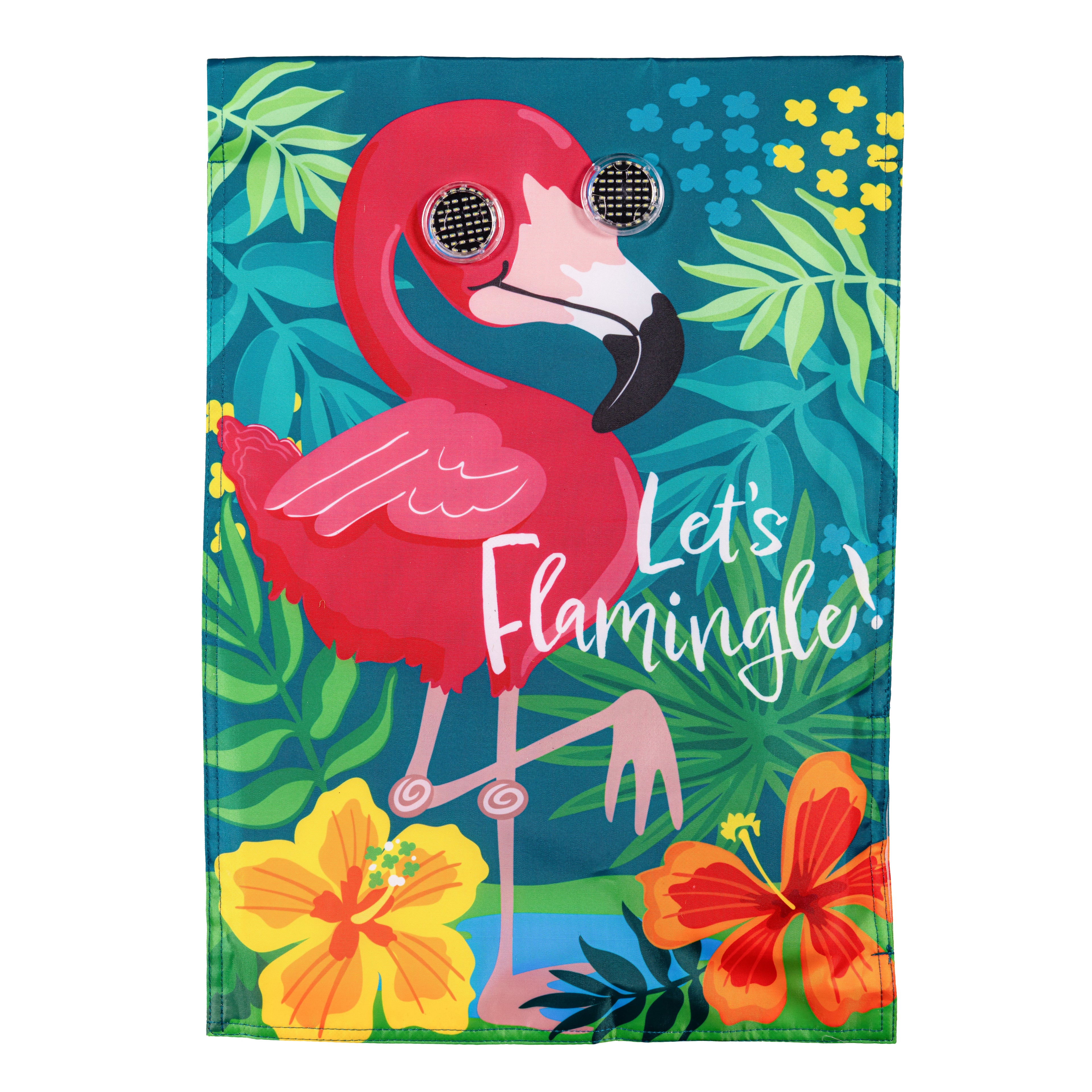 Animated Let's Flamingle Applique Lighted Garden Flag