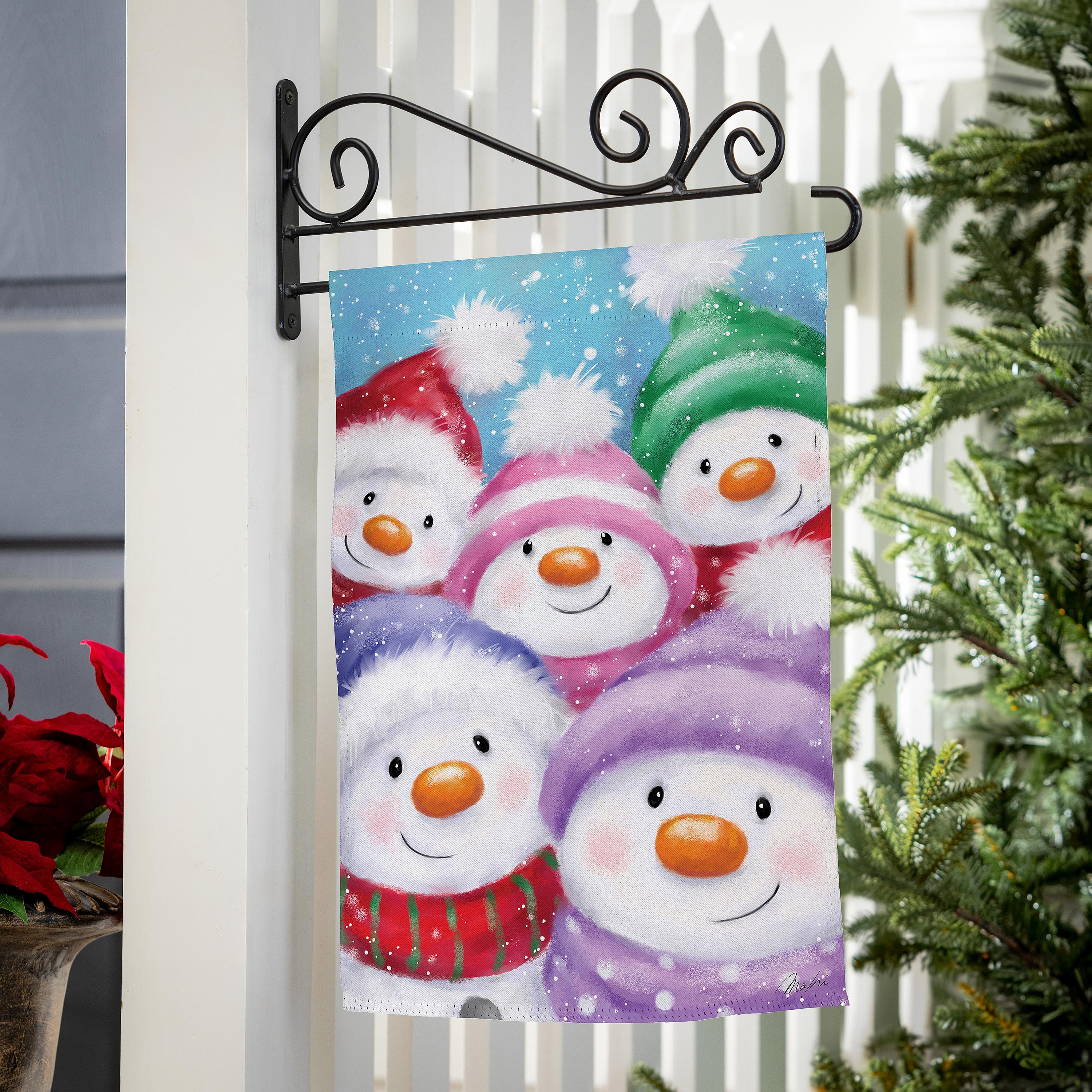 Snowman Family Suede Garden Flag