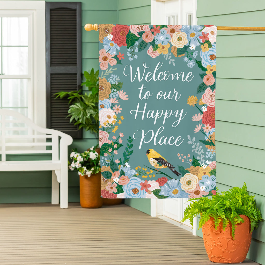 Cottage Garden Sentimental Suede House Flag