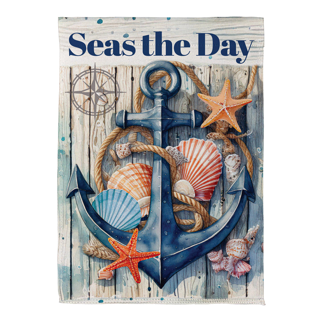 Seas The Day Anchor Suede Garden Flag