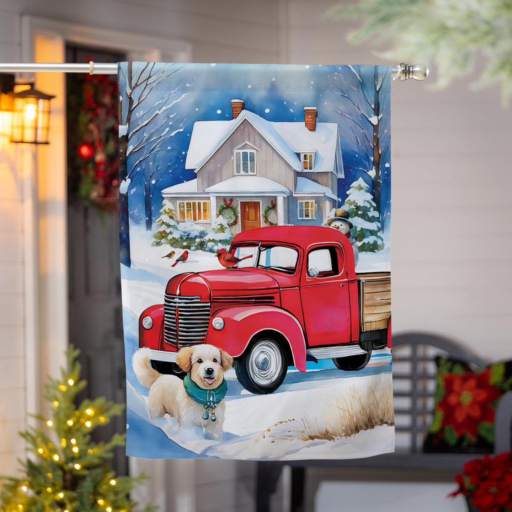 Family Christmas Truck Suede House Flag