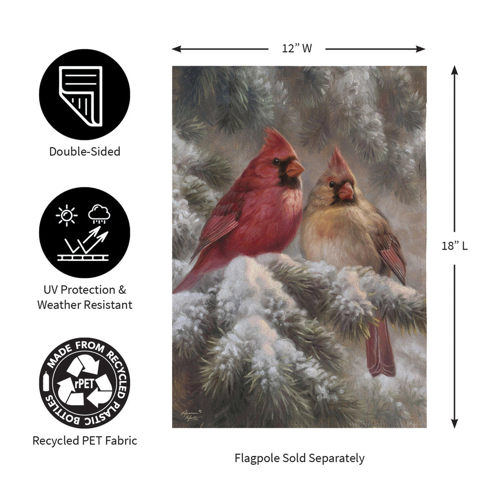 Frosted Cardinals Suede Garden Flag