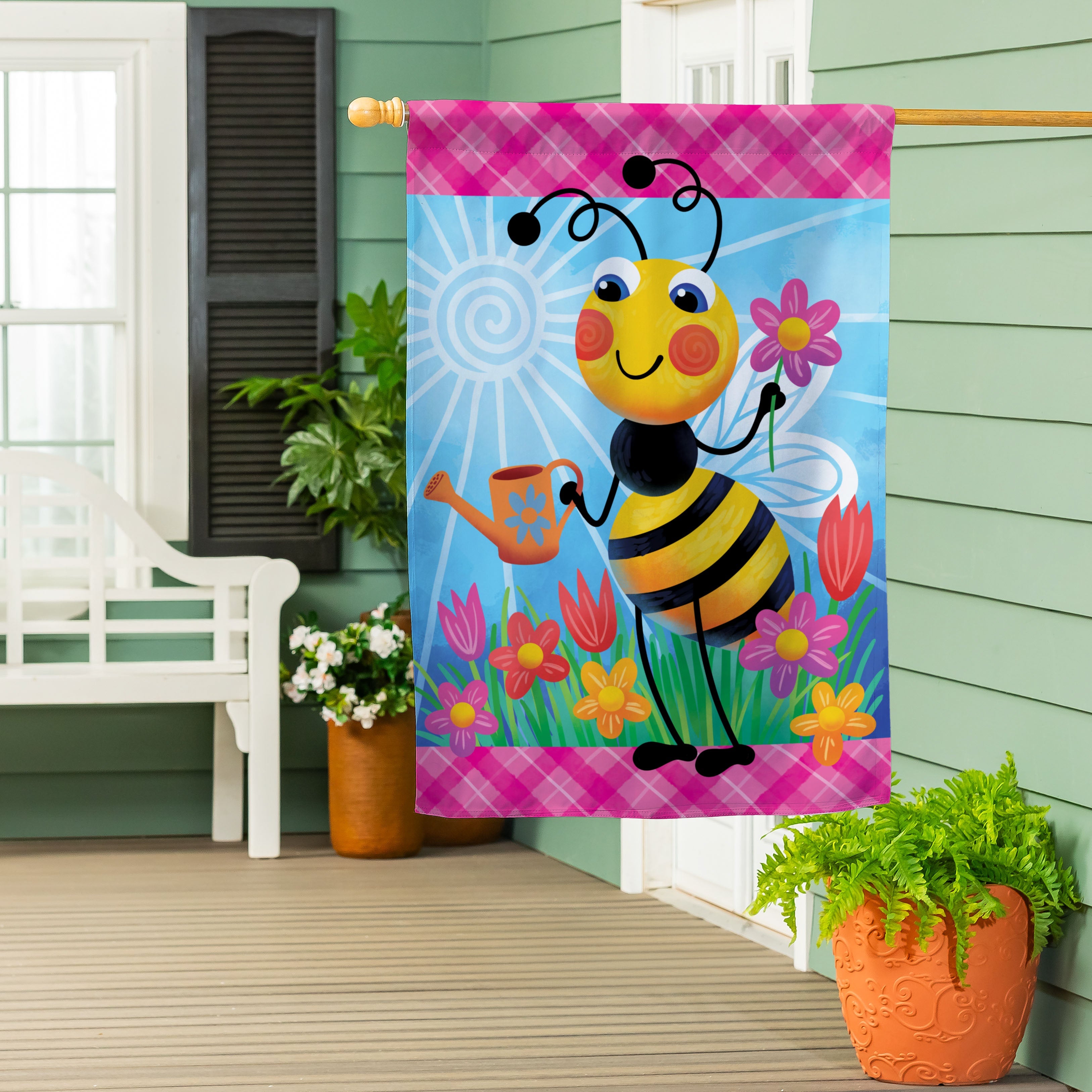 Bee Tending Garden Suede House Flag