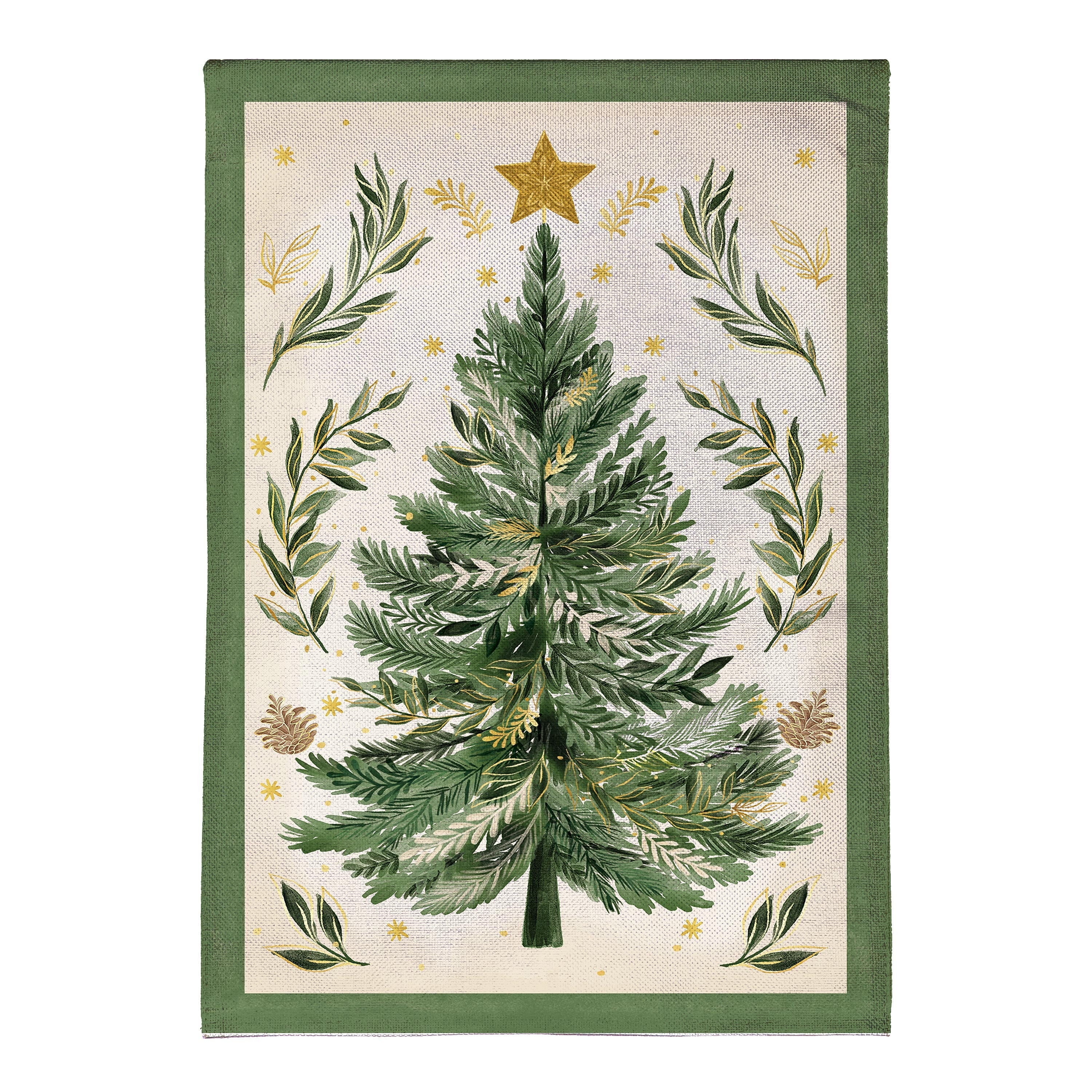 Christmas Tree With Acorn Burlap Garden Flag