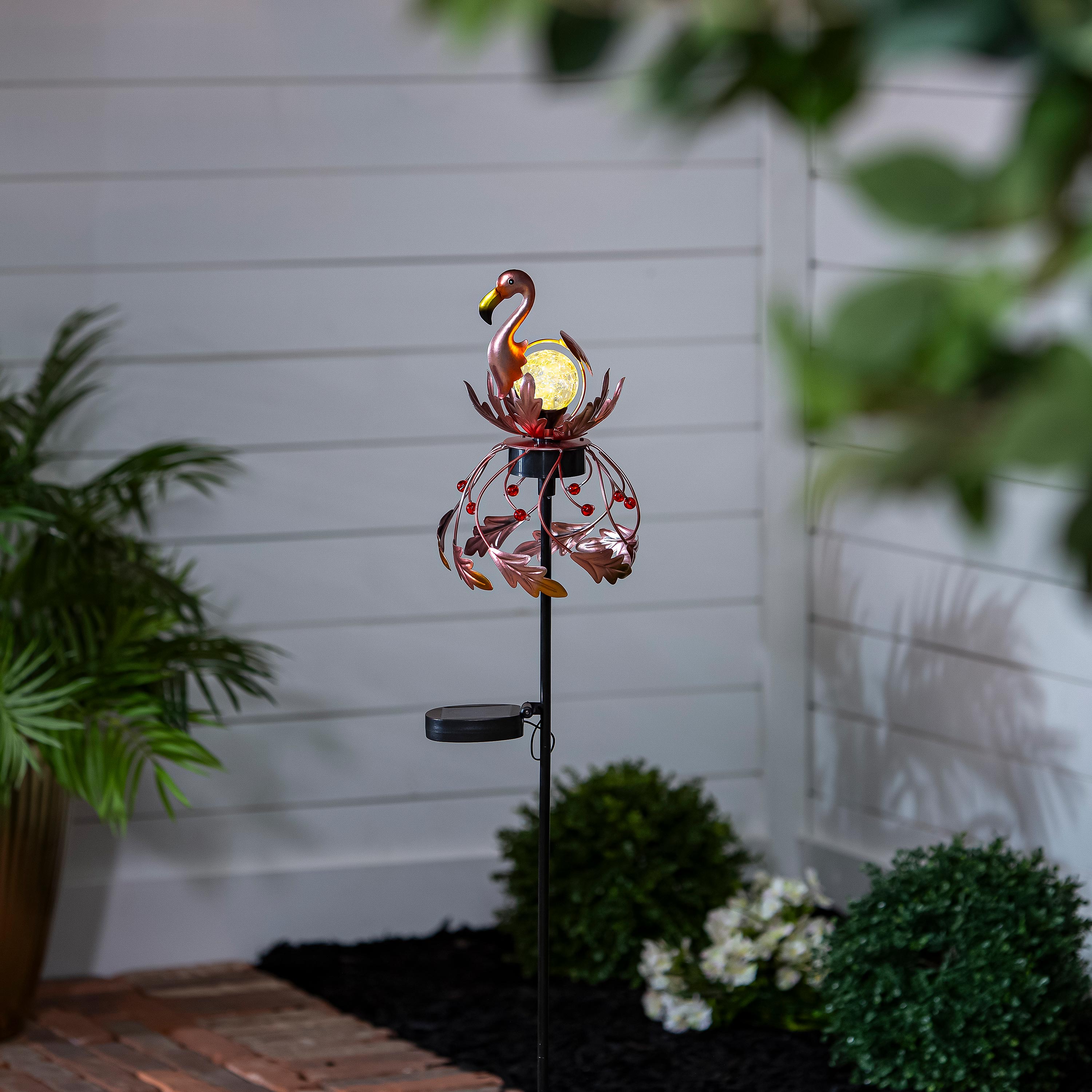 Solar Metal Rotating Spinner, Flamingo, 45"H