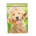 Golden Lab with Flower Crown Lustre House Flag