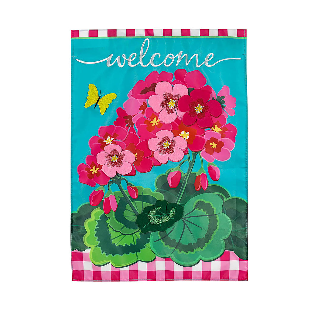 Spring Geraniums Garden Applique Flag