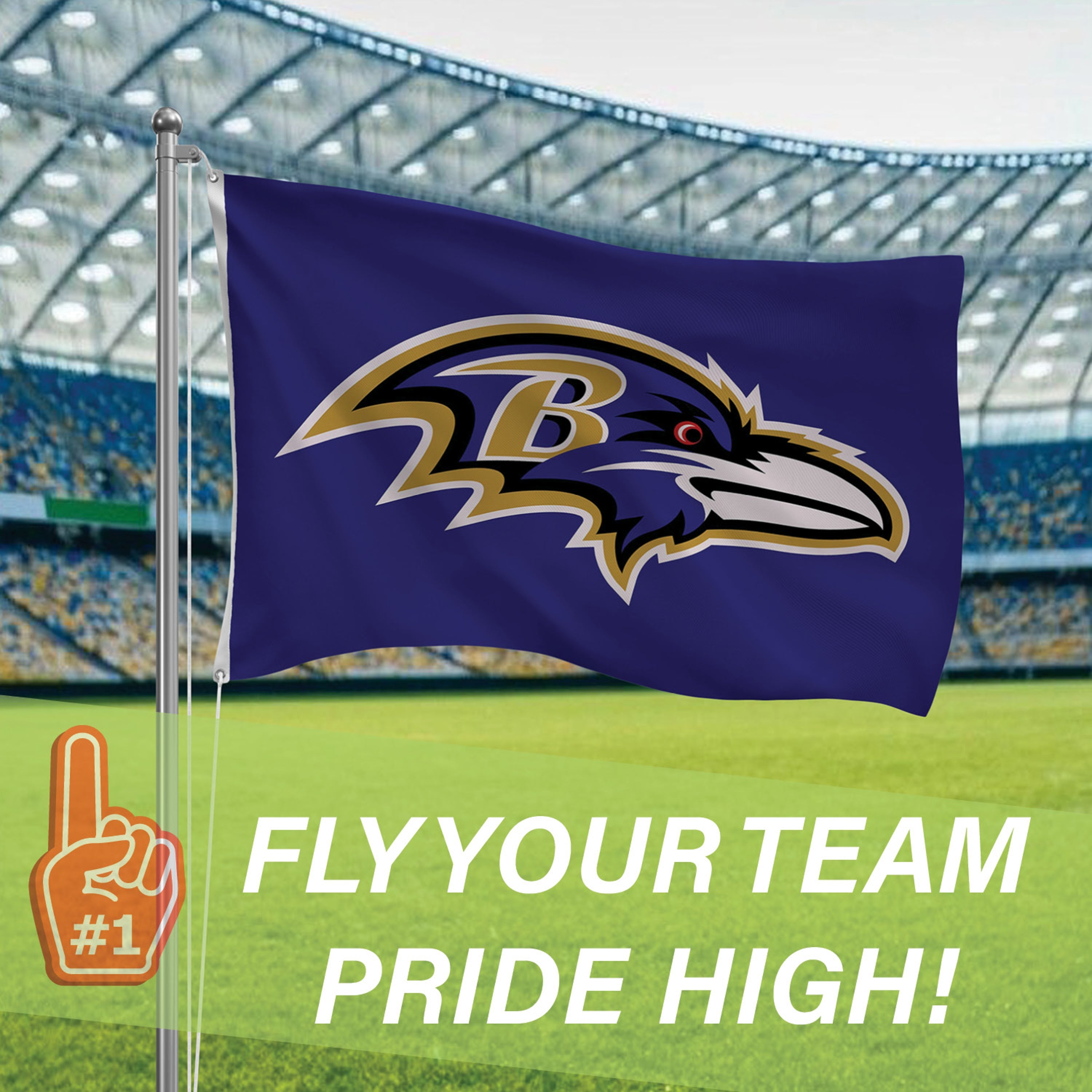Baltimore Ravens Single Sided Flag w/ 2 Grommets, 3'x5'