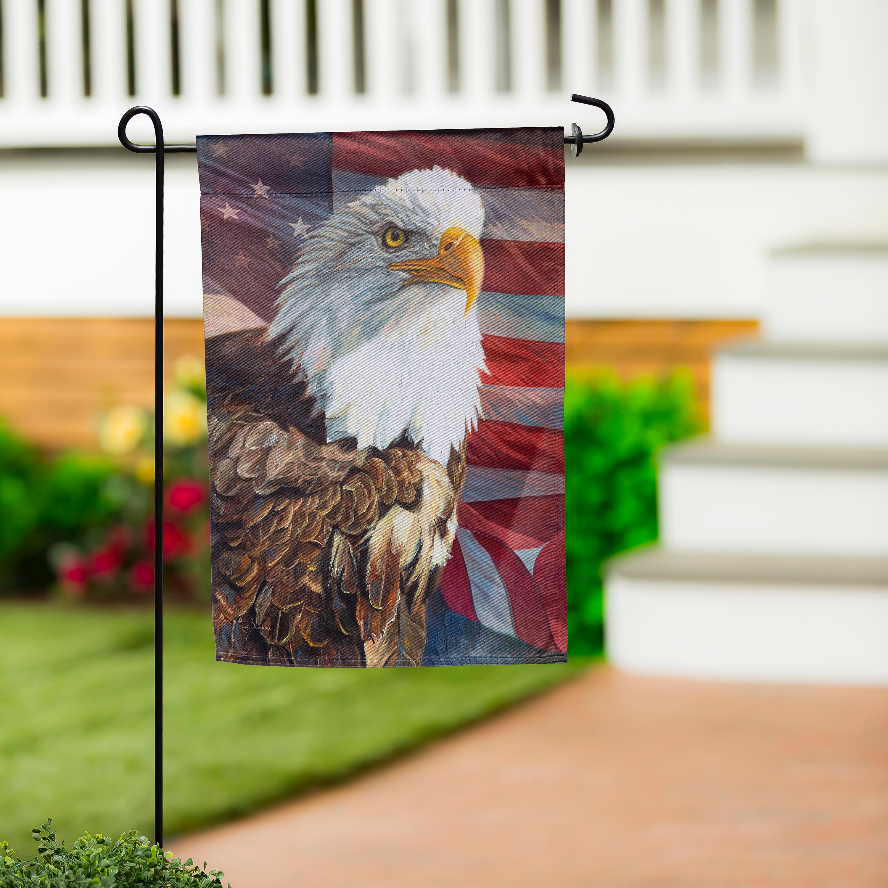 Portrait of An Eagle with American Flag Suede Garden Flag