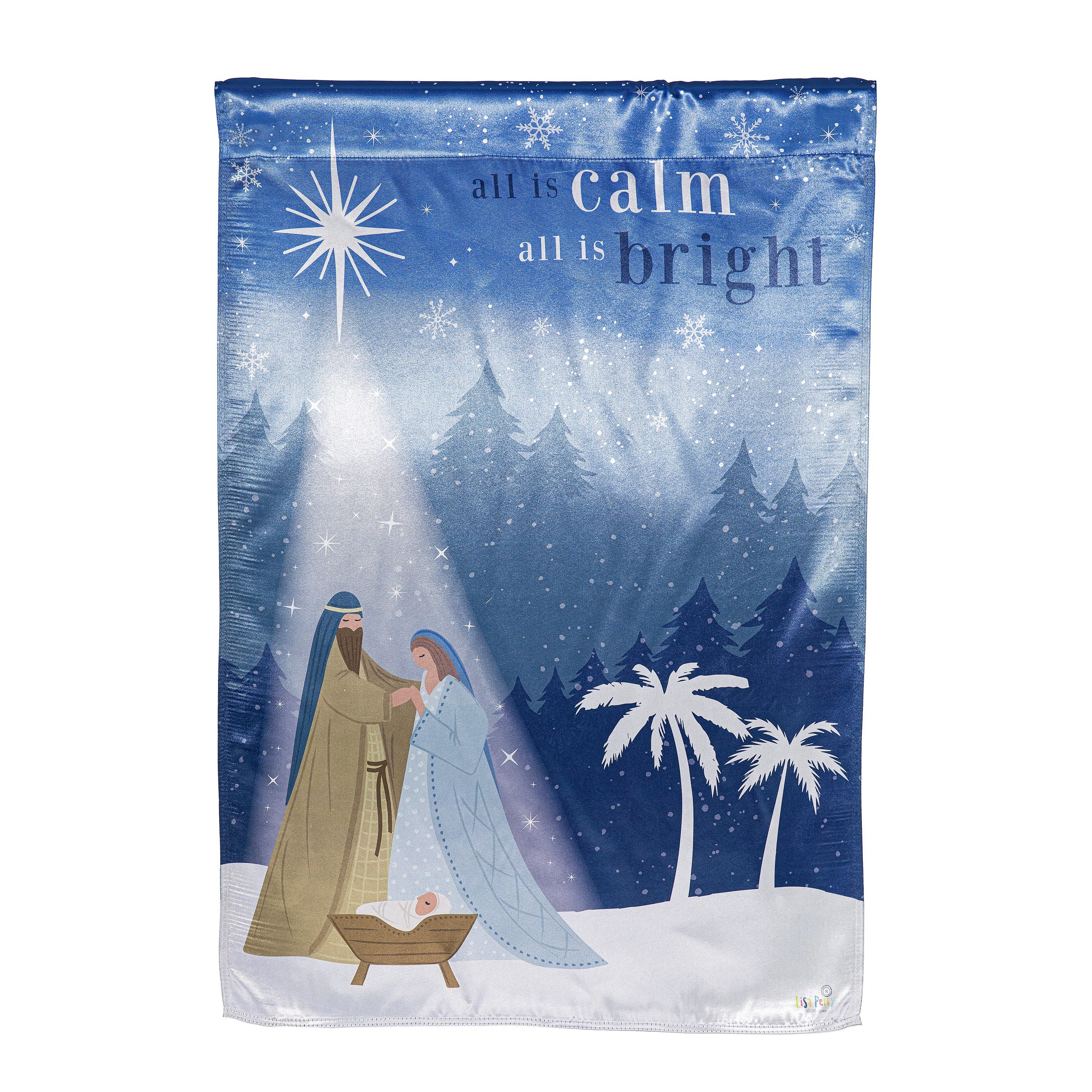 All is Calm Nativity Lustre House Flag