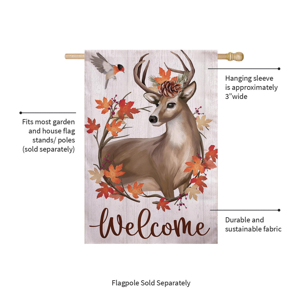 Autumn Deer Wreath Moire House Flag