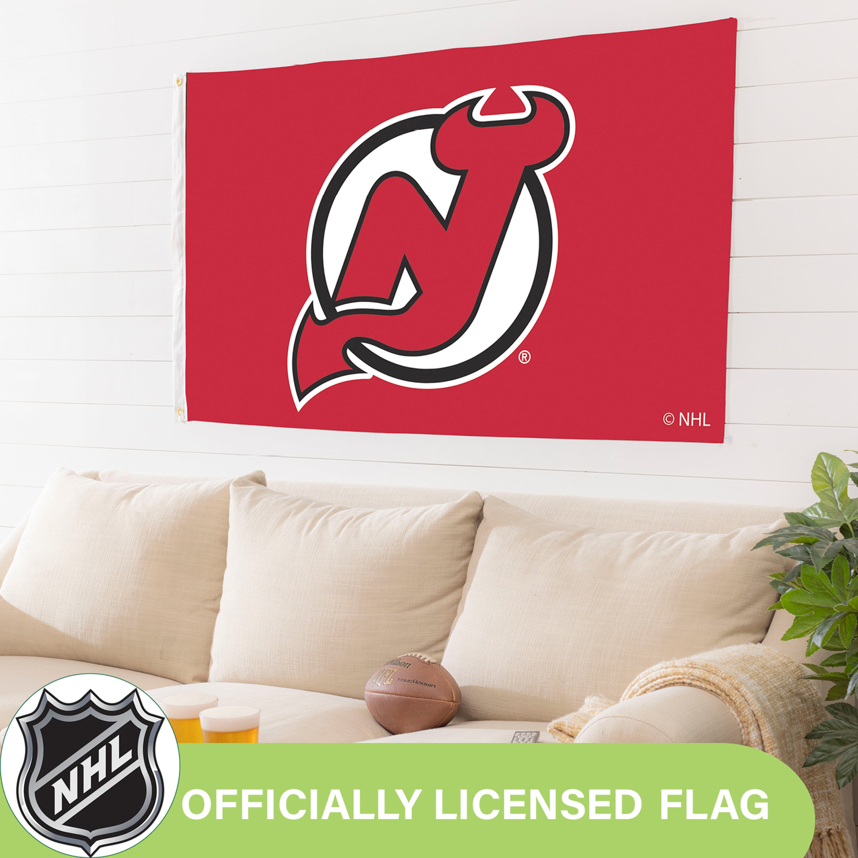 New Jersey Devils Single Sided Flag w/ 2 Grommets, 3'x5'
