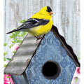 Finch and Birdhouse Garden Linen Flag