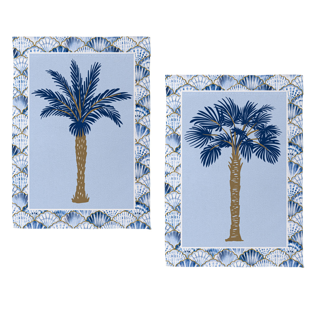 Blue Coastal Palm Trees Double Sided Suede Garden Flag