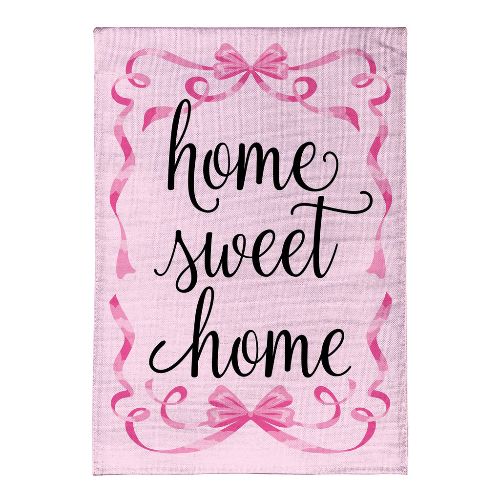 Home Sweet Home Pink Ribbon Burlap Garden Flag
