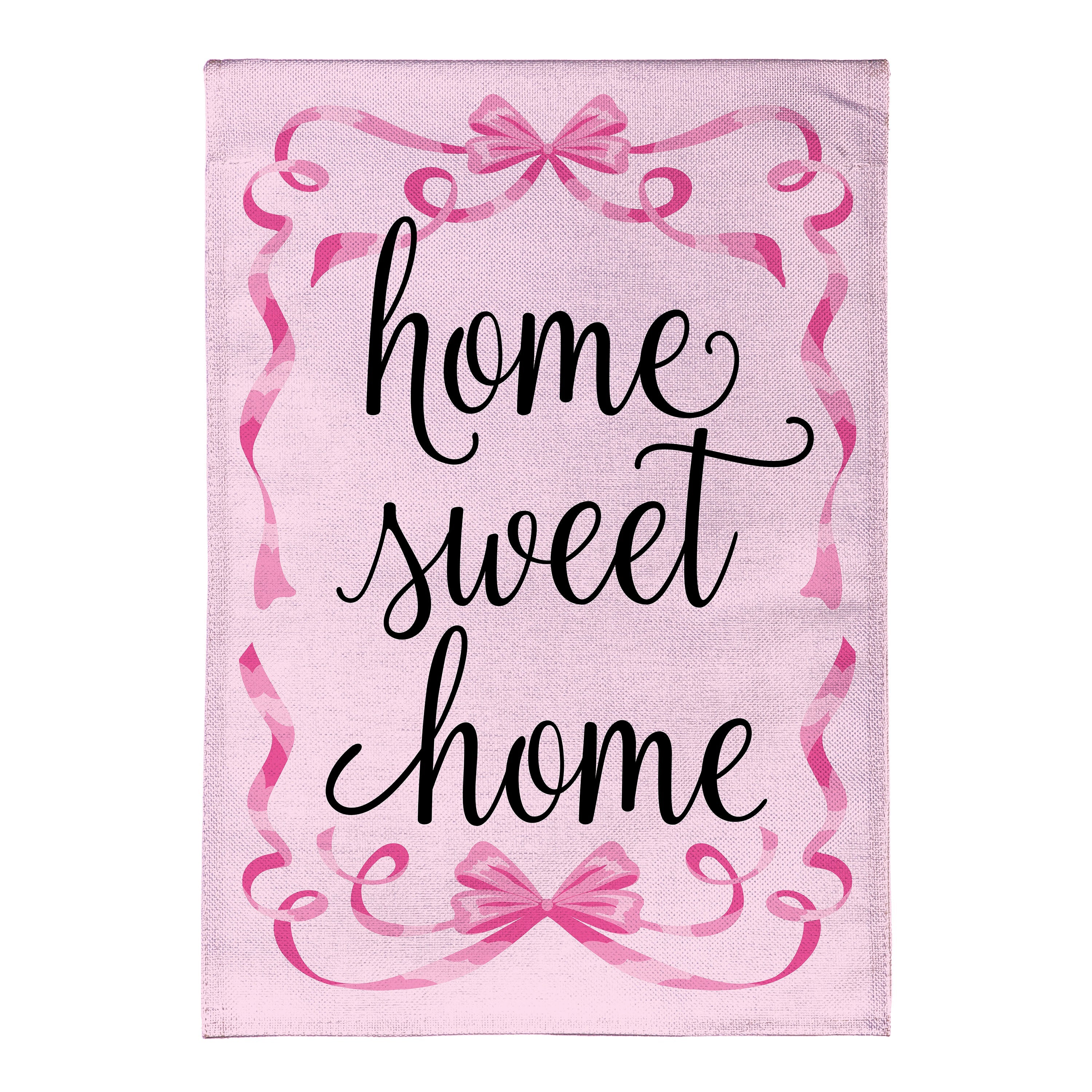 Home Sweet Home Pink Ribbon Burlap Garden Flag