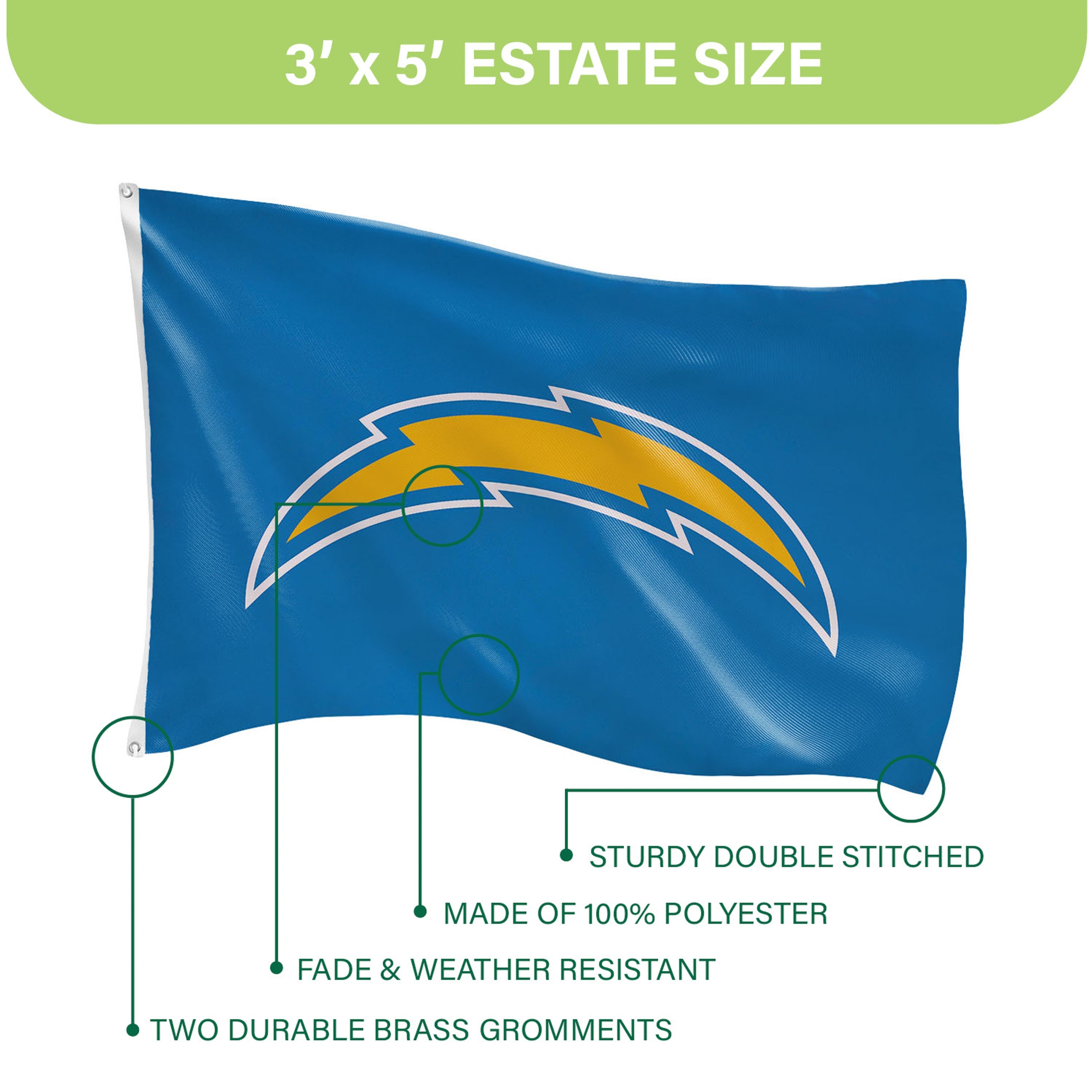 Los Angeles Chargers Single Sided Estate Flag with 2 Grommets, 3'x5'