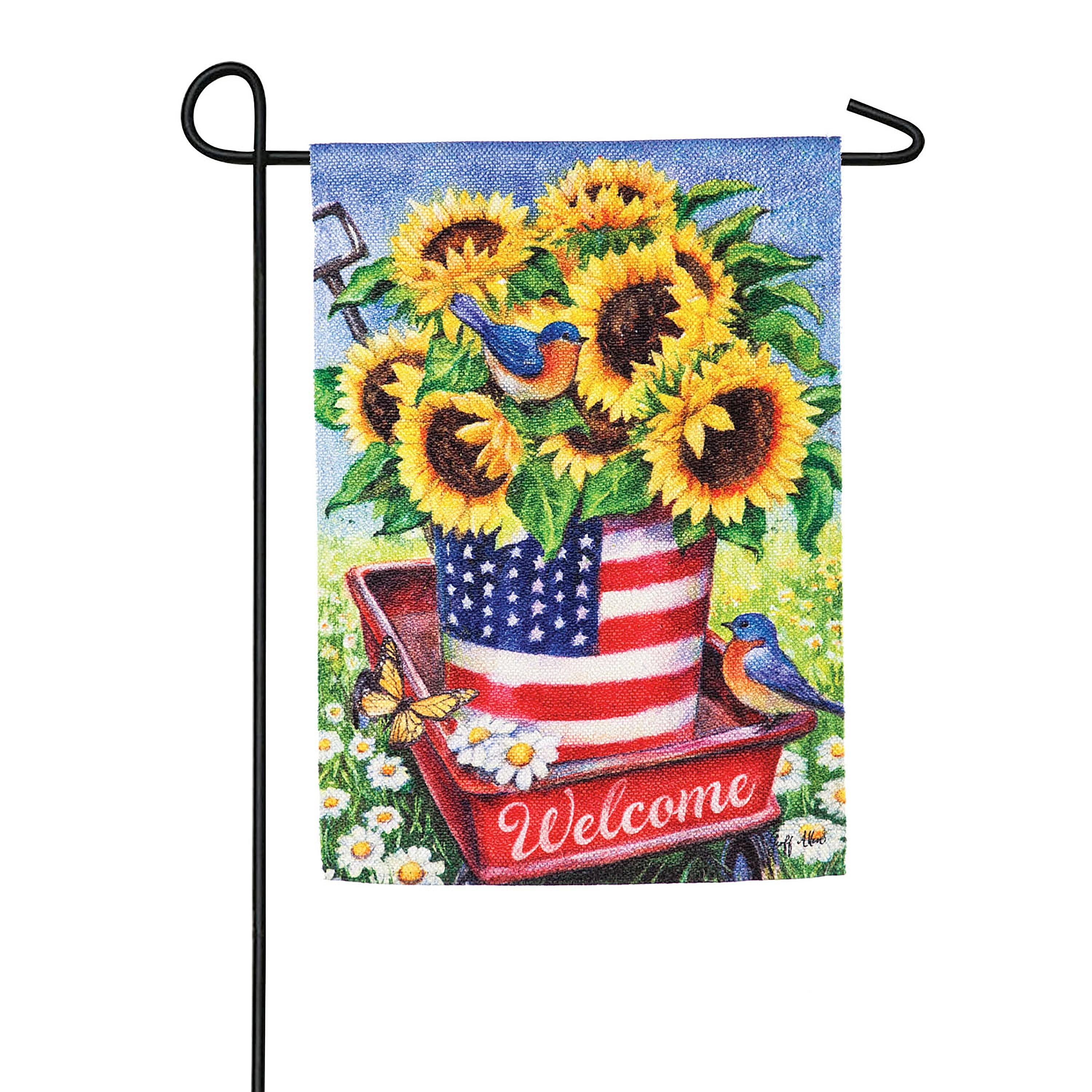 Patriotic Sunflower Wagon Garden Textured Suede Flag