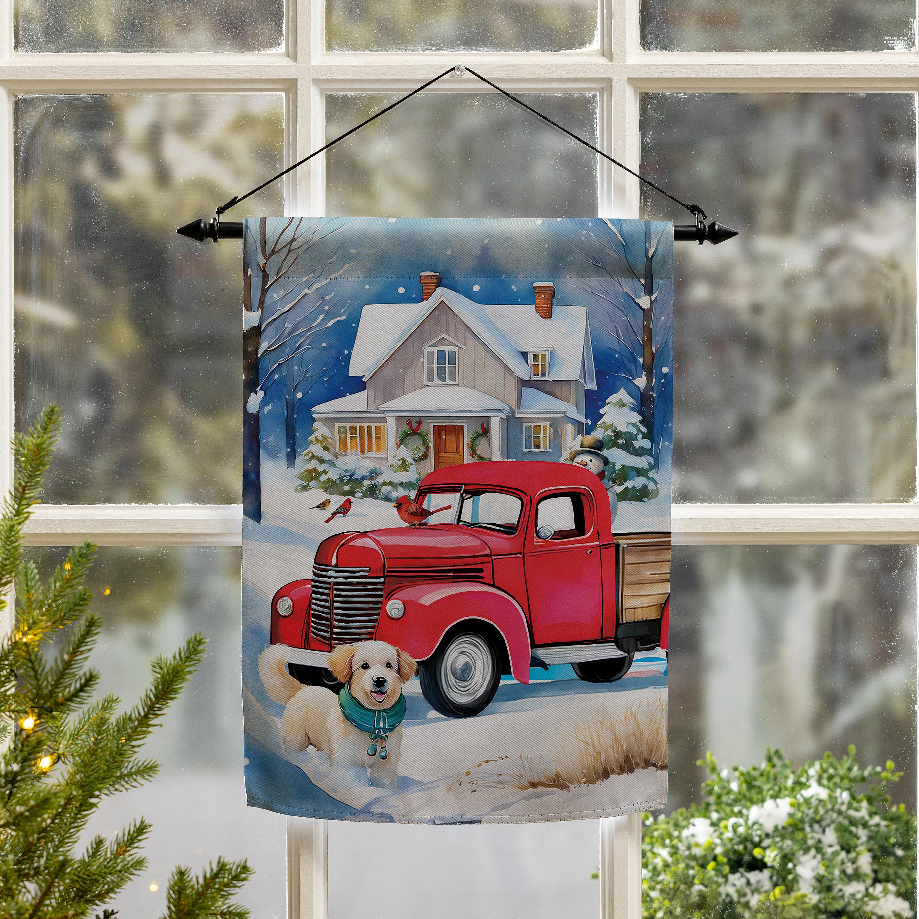 Family Christmas Truck Suede Garden Flag