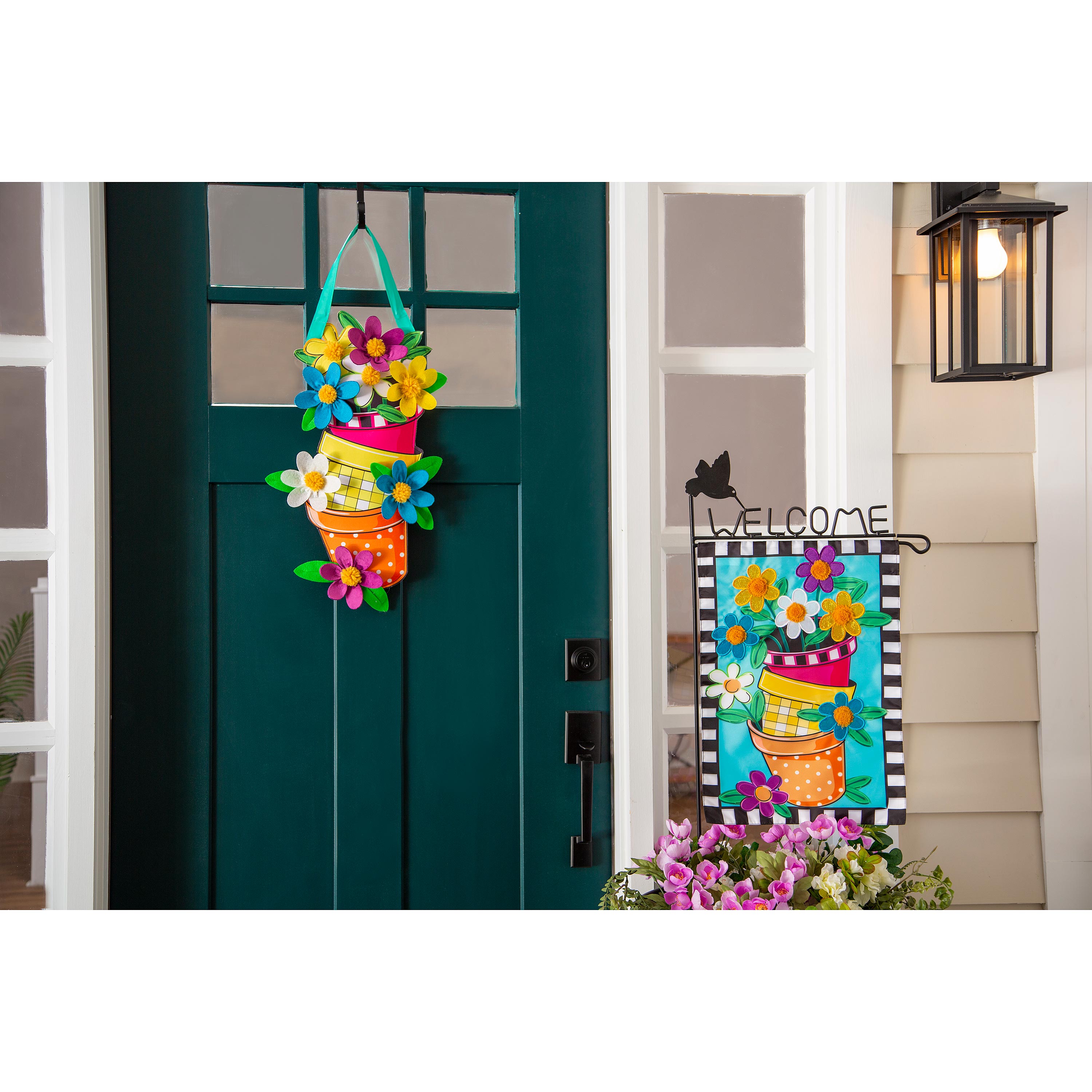 Stacked Spring Flower Pots Garden Applique Flag