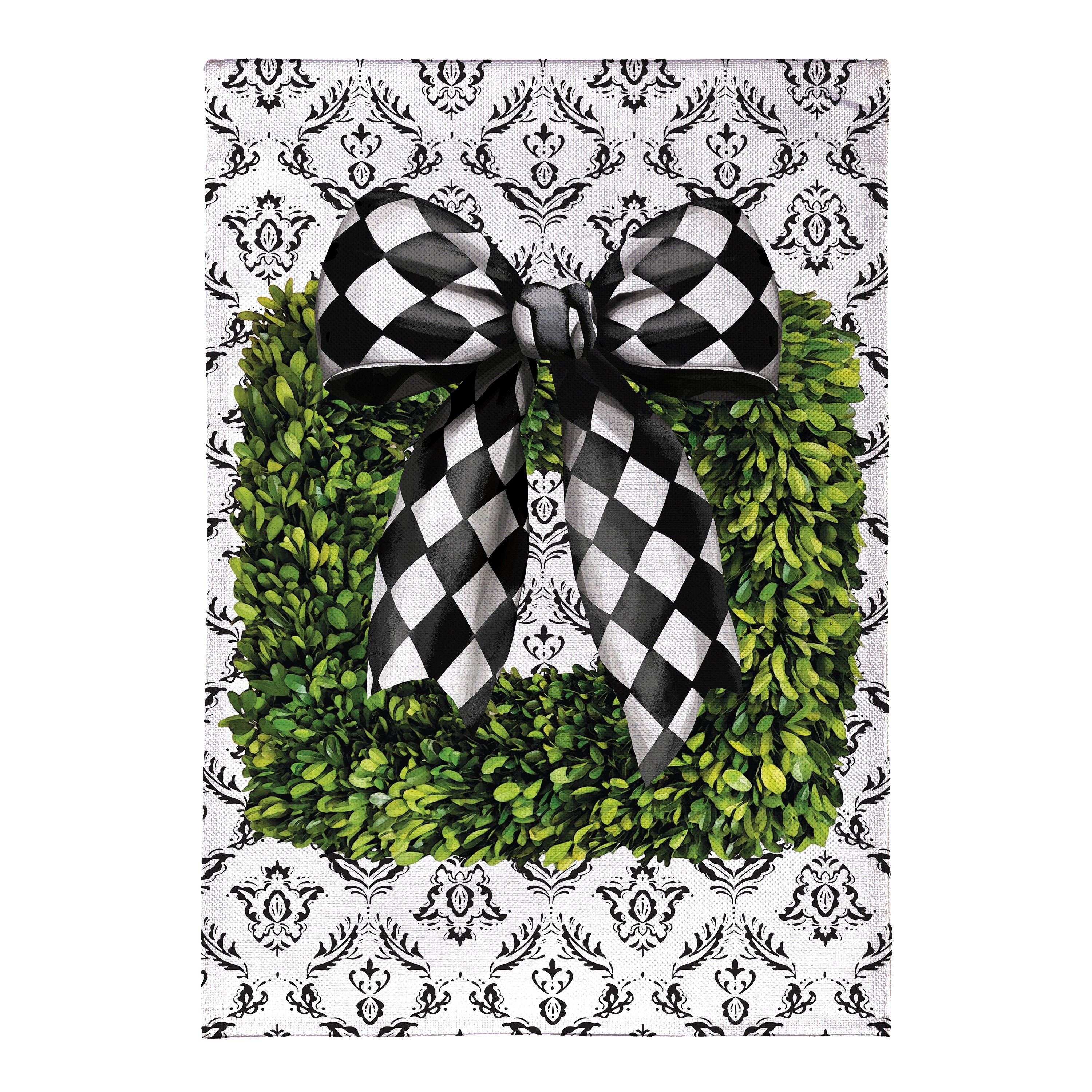 Black & White Bow Topiary Burlap Garden Flag