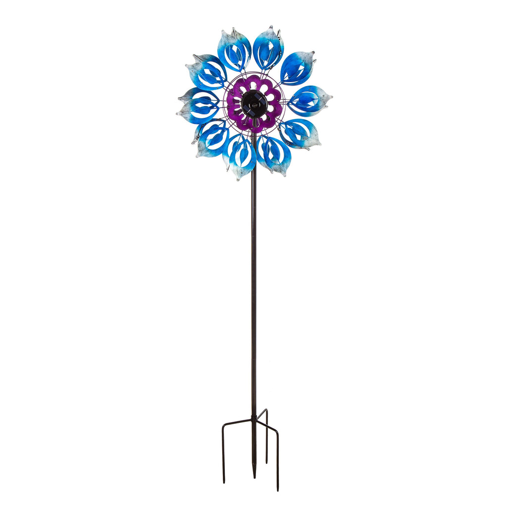 75"H Solar Wind Spinner, Blue Blooms