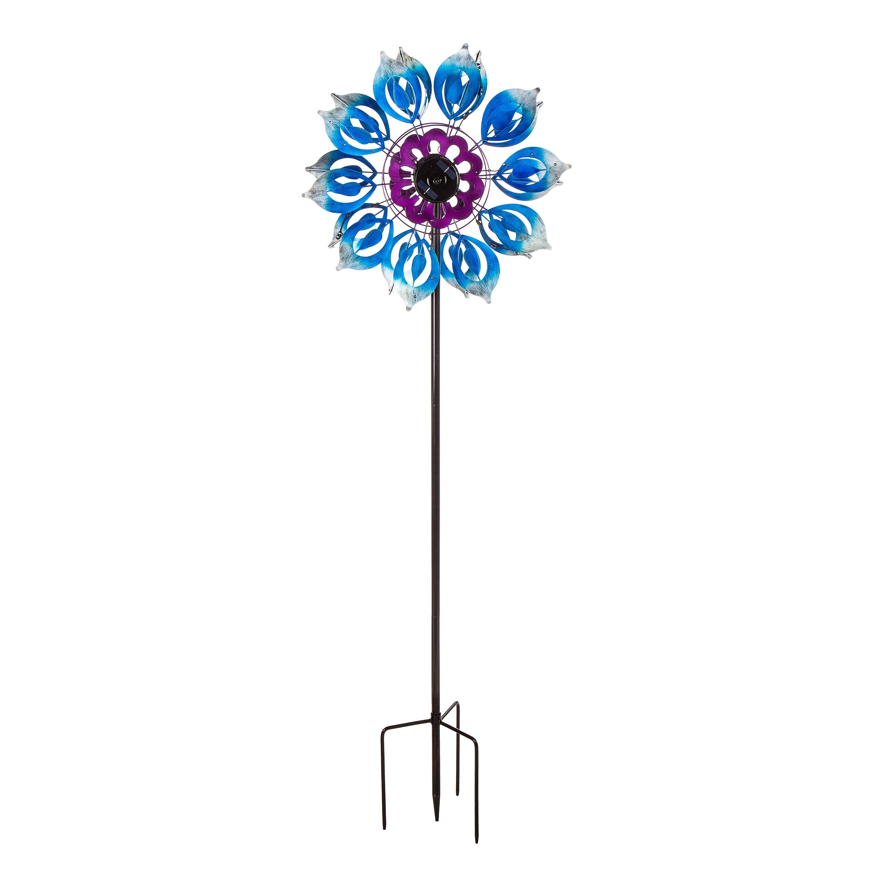75"H Solar Wind Spinner, Blue Blooms