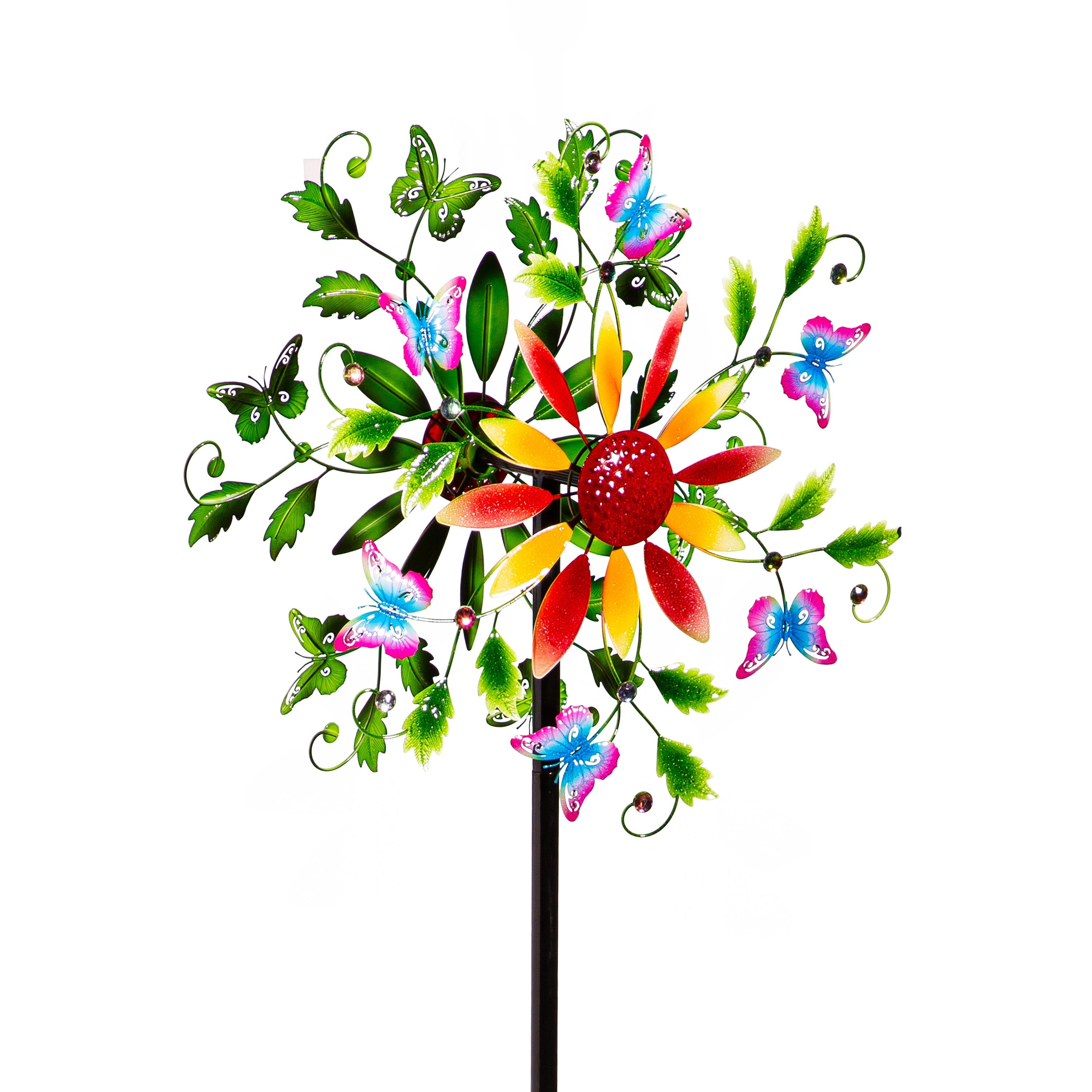 Metal Wind Spinner, Botanical Butterflies, 75" H