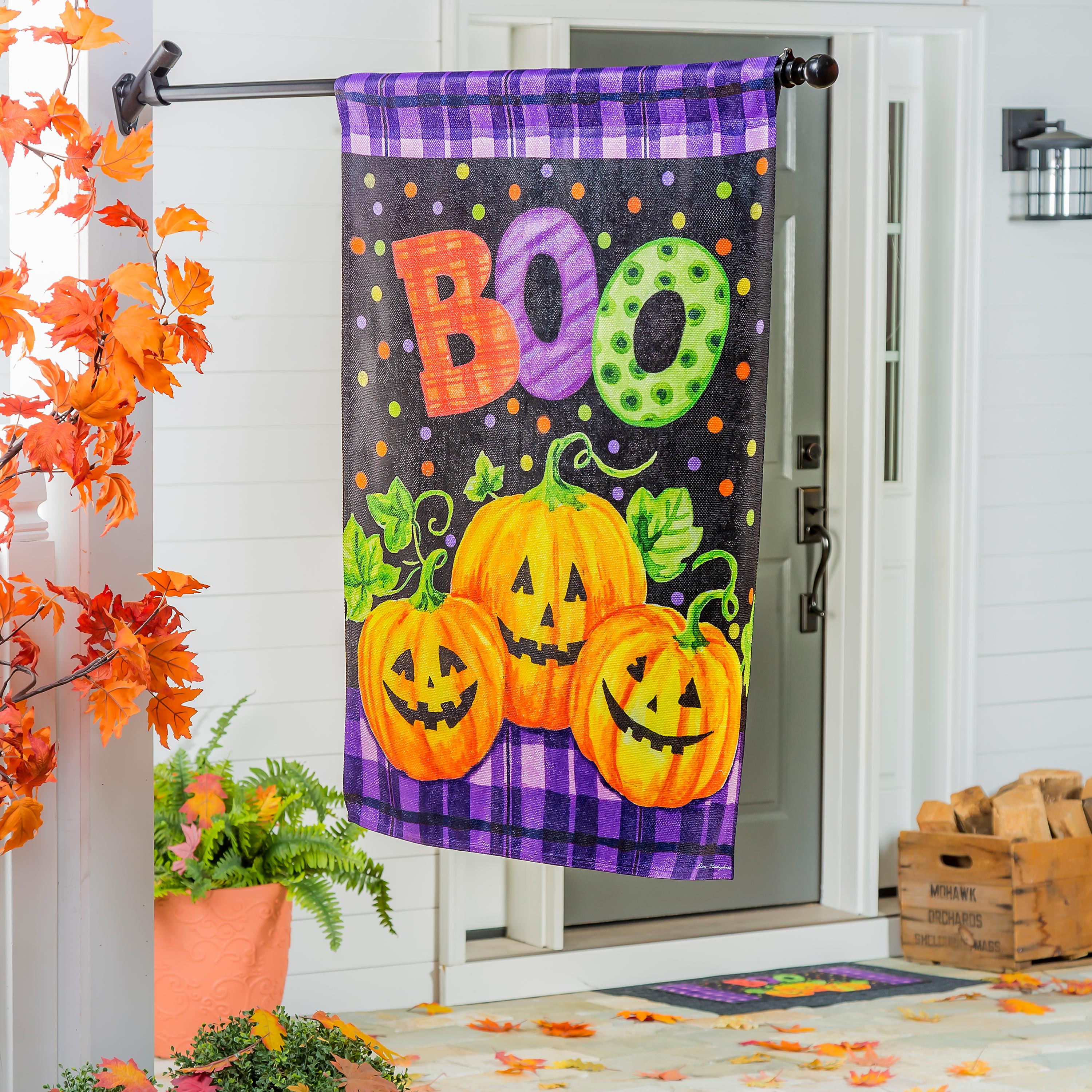 Boo Jack-o-Lanterns House Textured Suede Flag