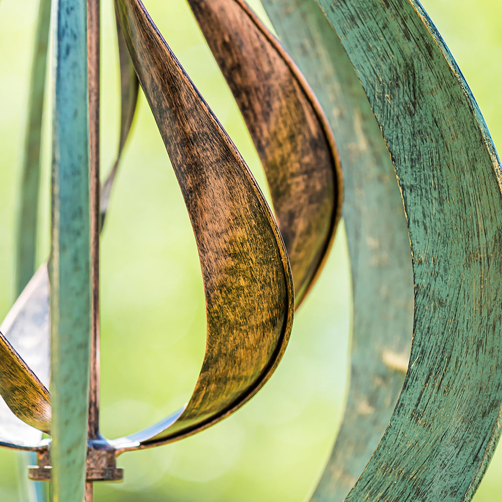 87.5"H Misting Wind Spinner, Copper and Verdigris Tulip