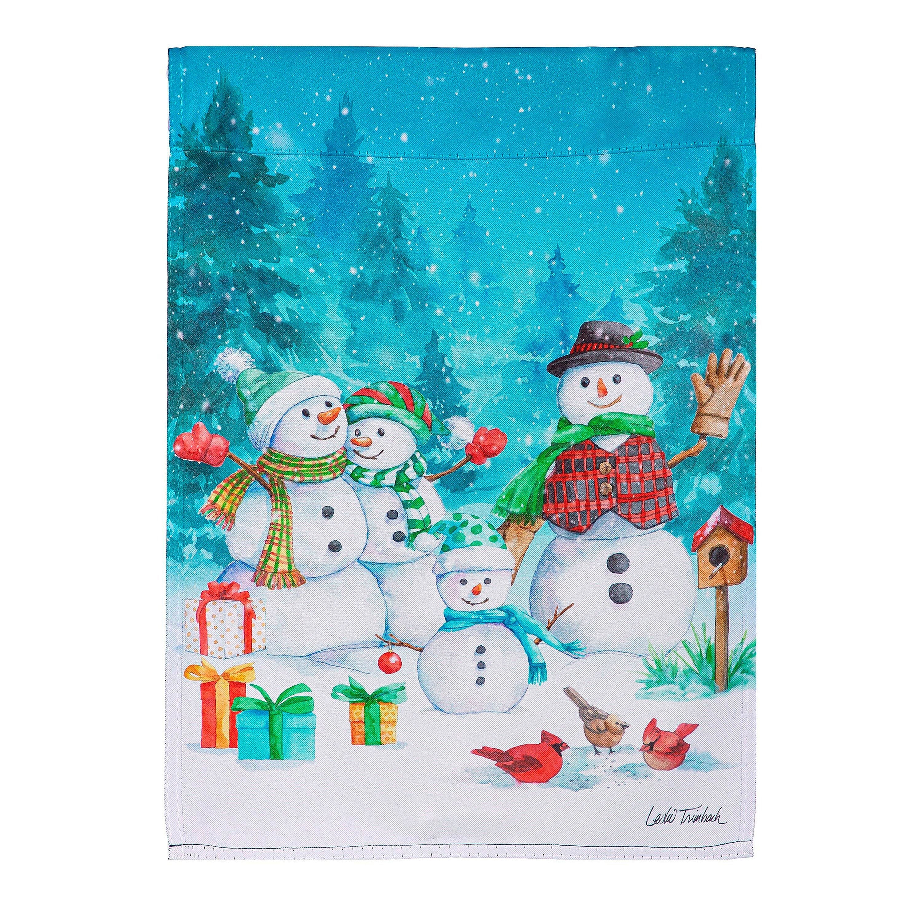 Snowman Family Suede House Flag