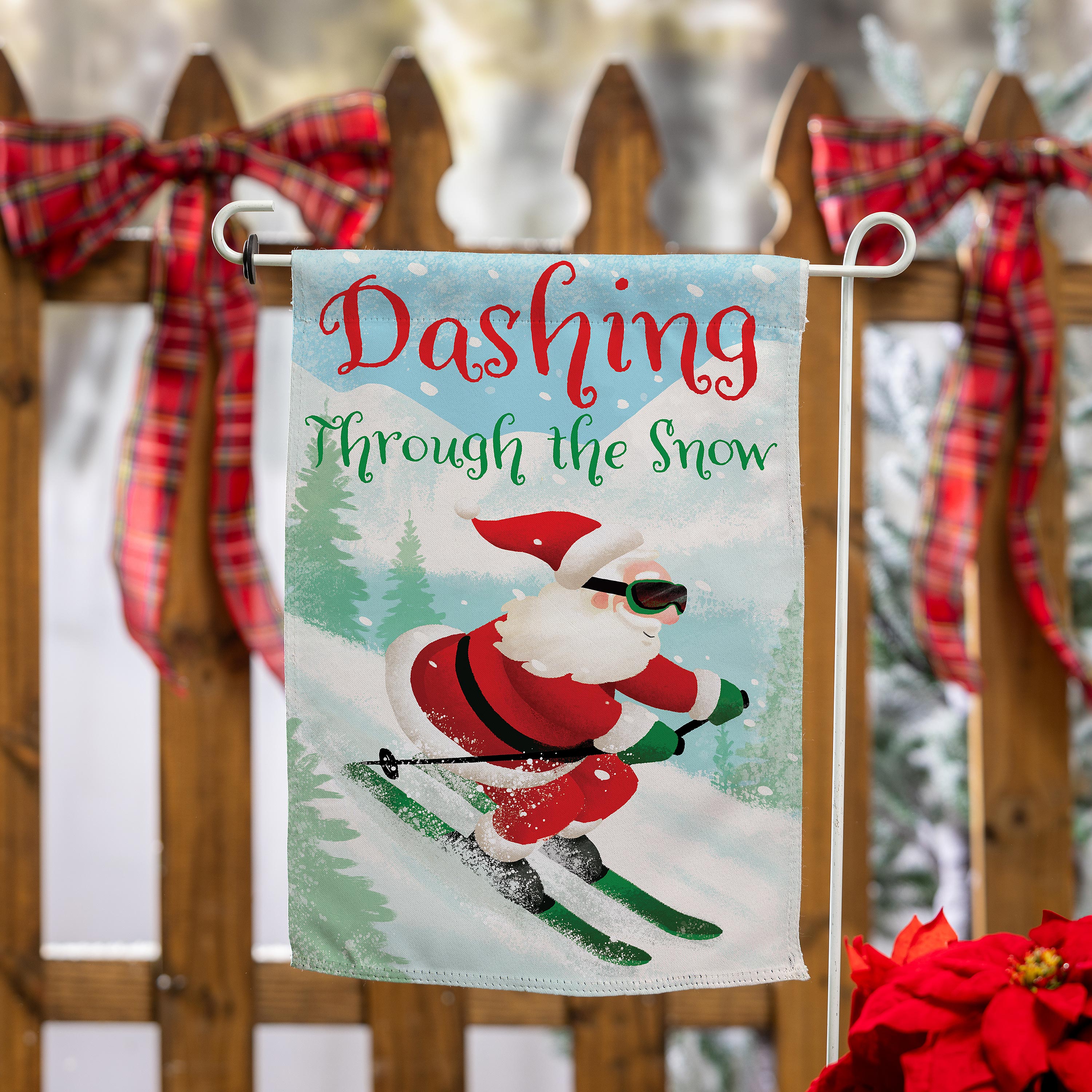 Christmas Skiing Suede Garden Flag Double Sided