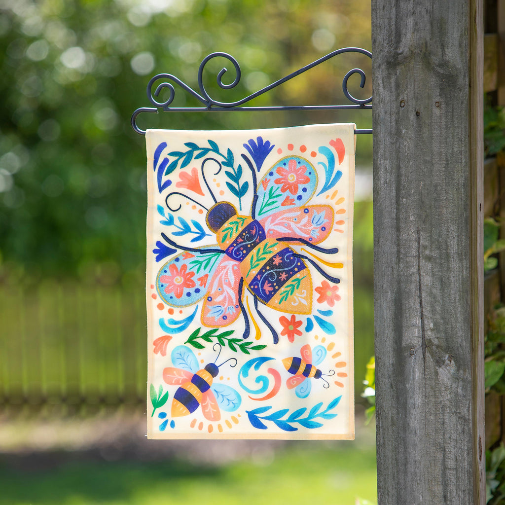 Patterned Bee Linen Garden Flag