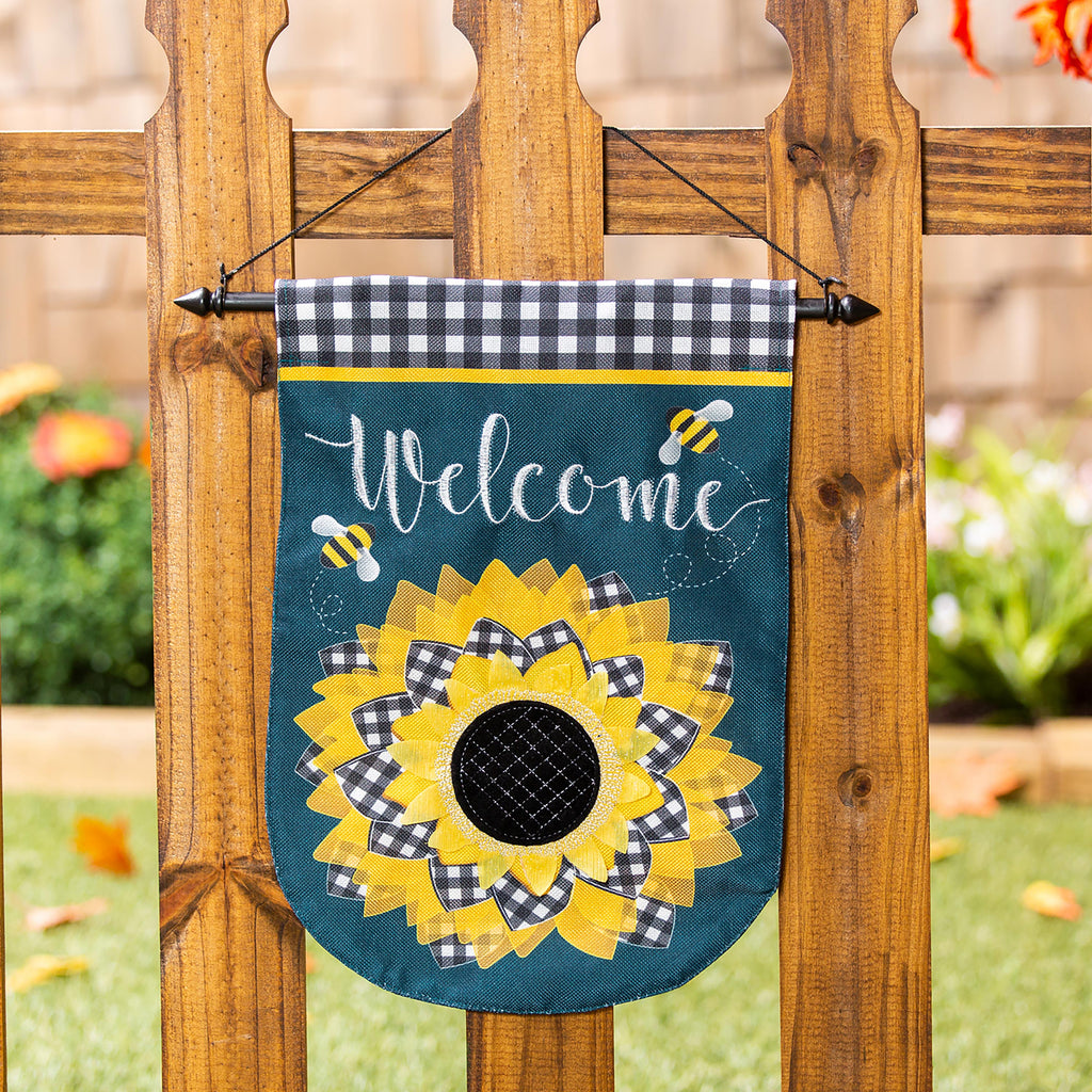 Sunflower with Checks Garden Burlap Flag