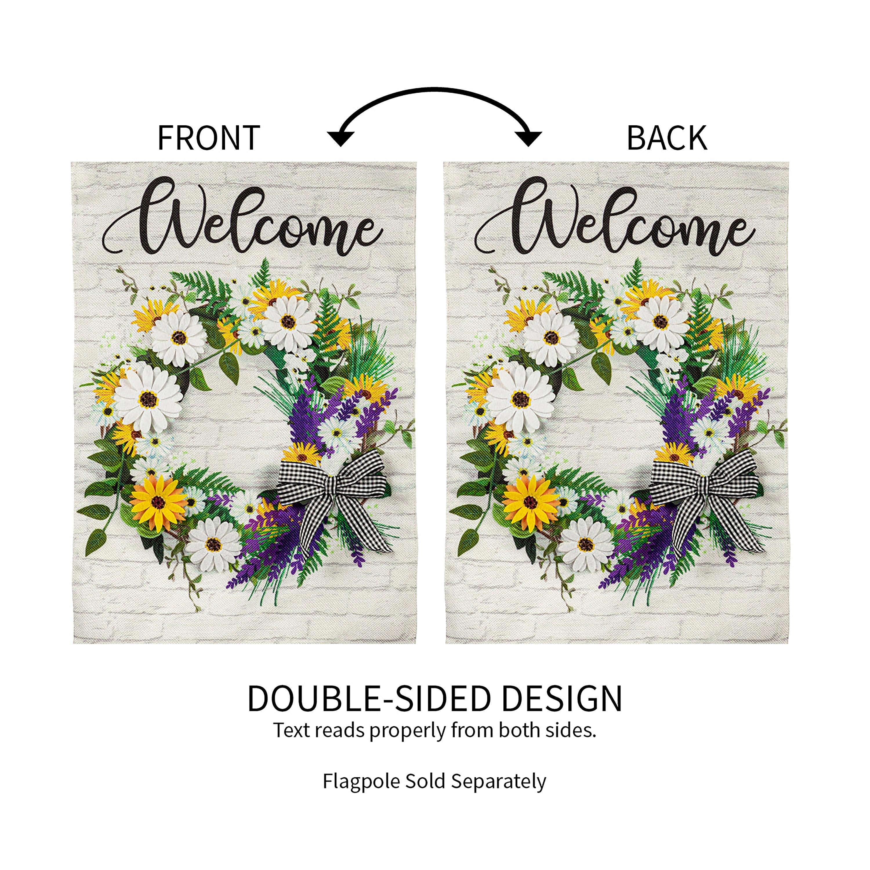 Daisy Wreath Garden Burlap Flag