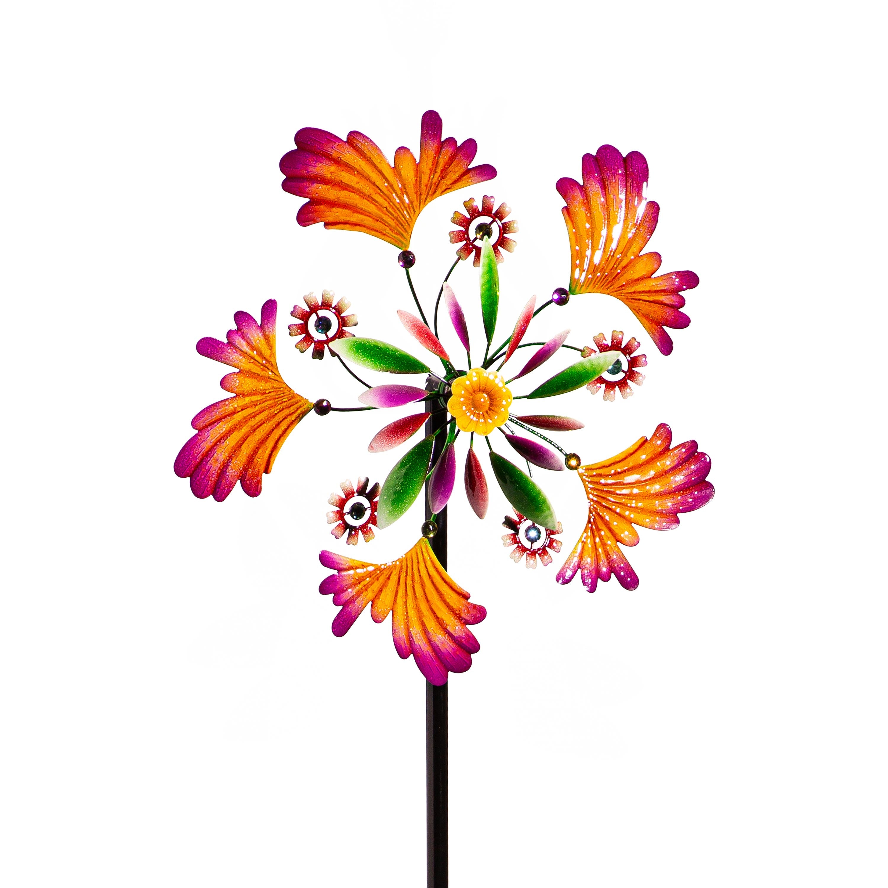 Metal Wind Spinner, Yellow & Purple Leaves, 75"H