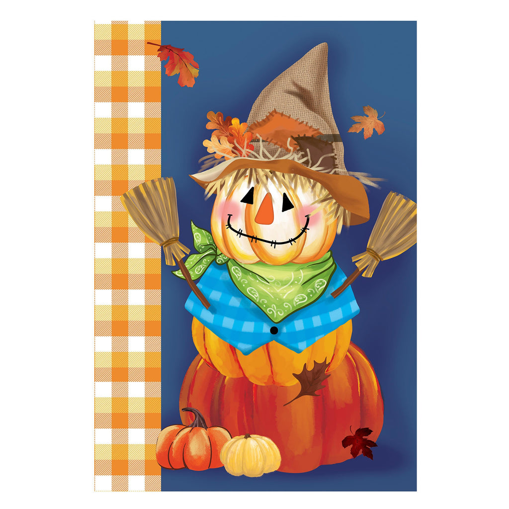 Scarecrow Pumpkin Stack Suede House Flag