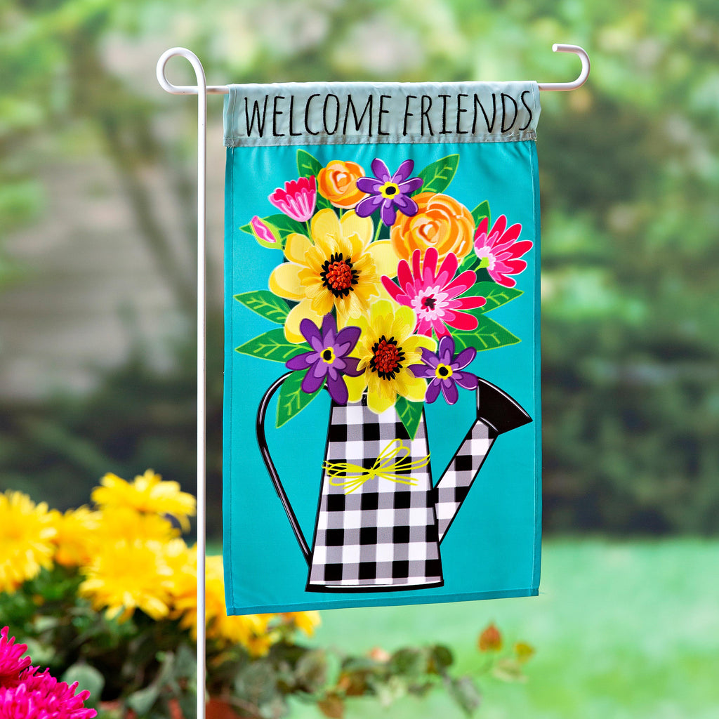 Buffalo Check Watering Can Garden Applique Flag