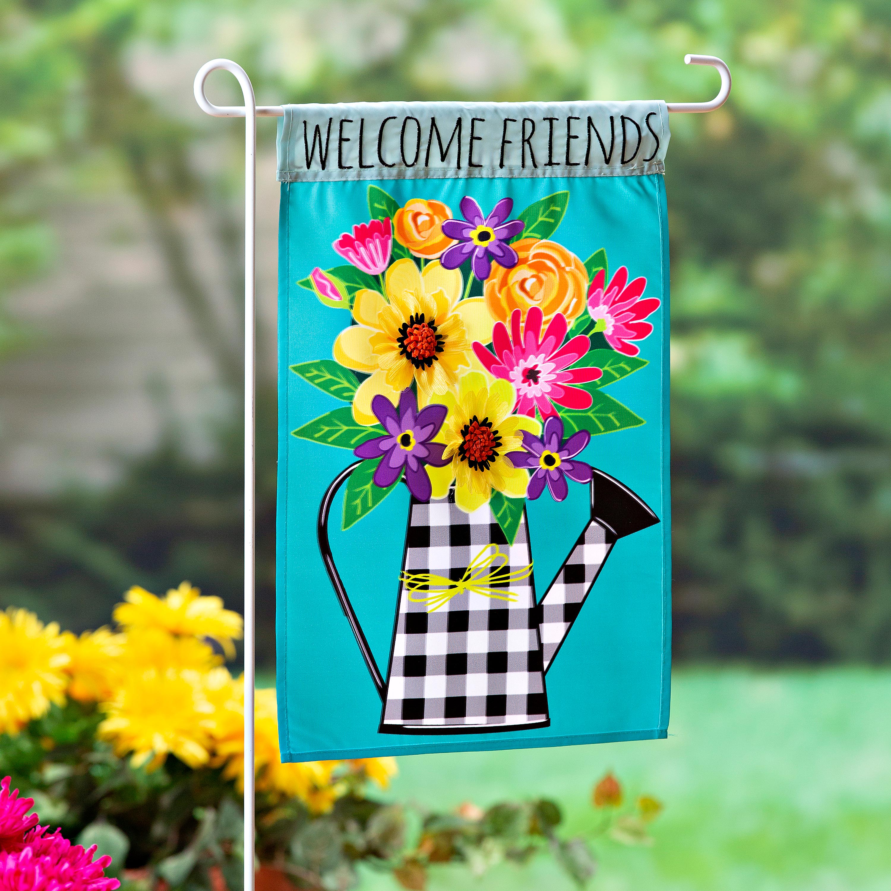 Buffalo Check Watering Can Garden Applique Flag