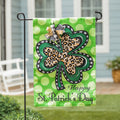 Animal Print Shamrock Garden Burlap Flag