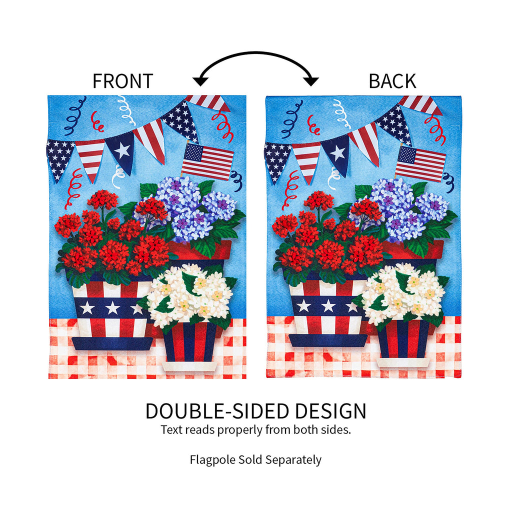 Patriotic Flower Pot Garden Linen Flag
