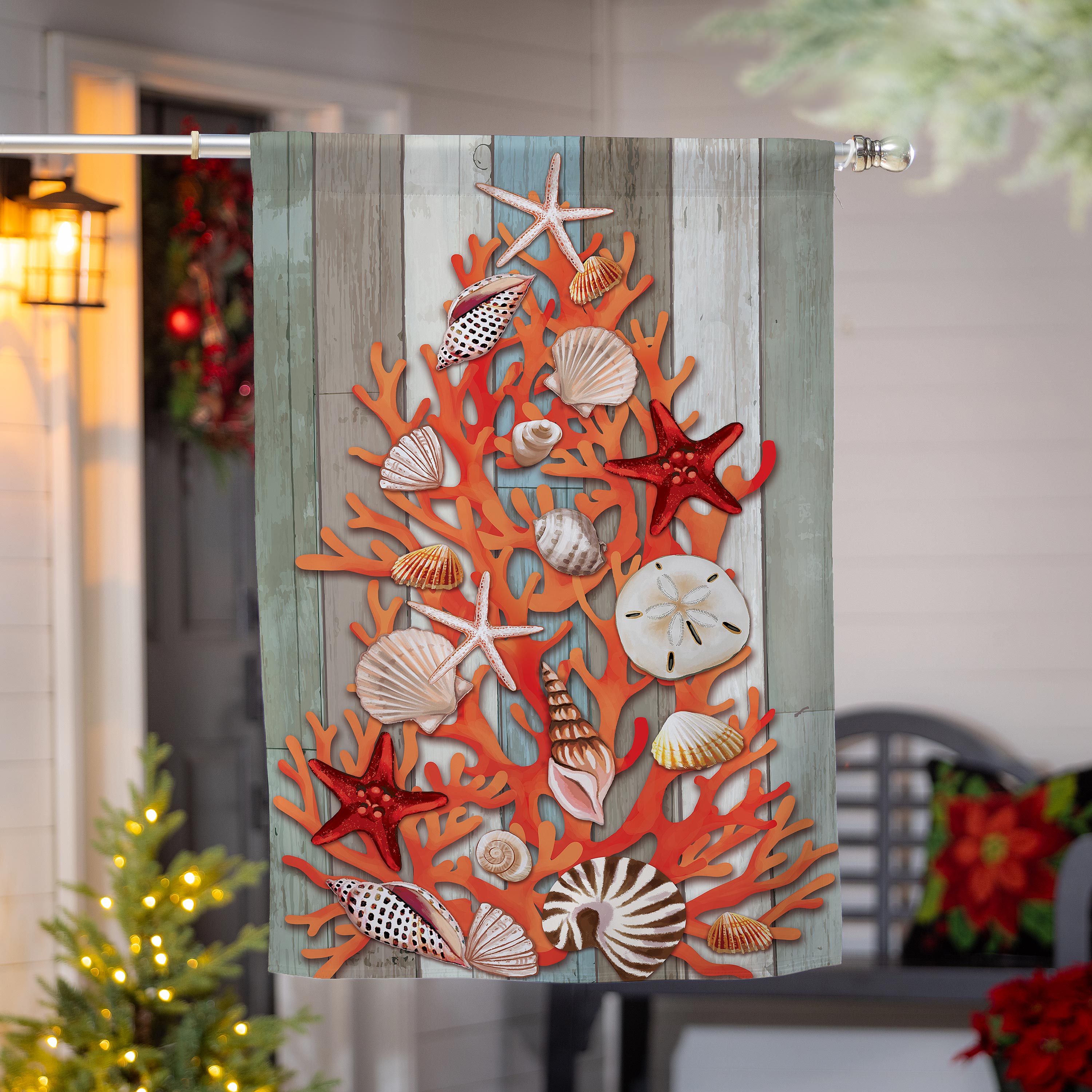 Shell Christmas Tree Burlap Flag