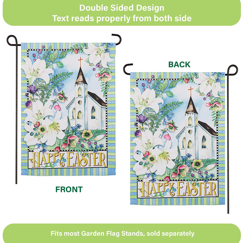 Easter Church with Flowers Garden Suede Flag