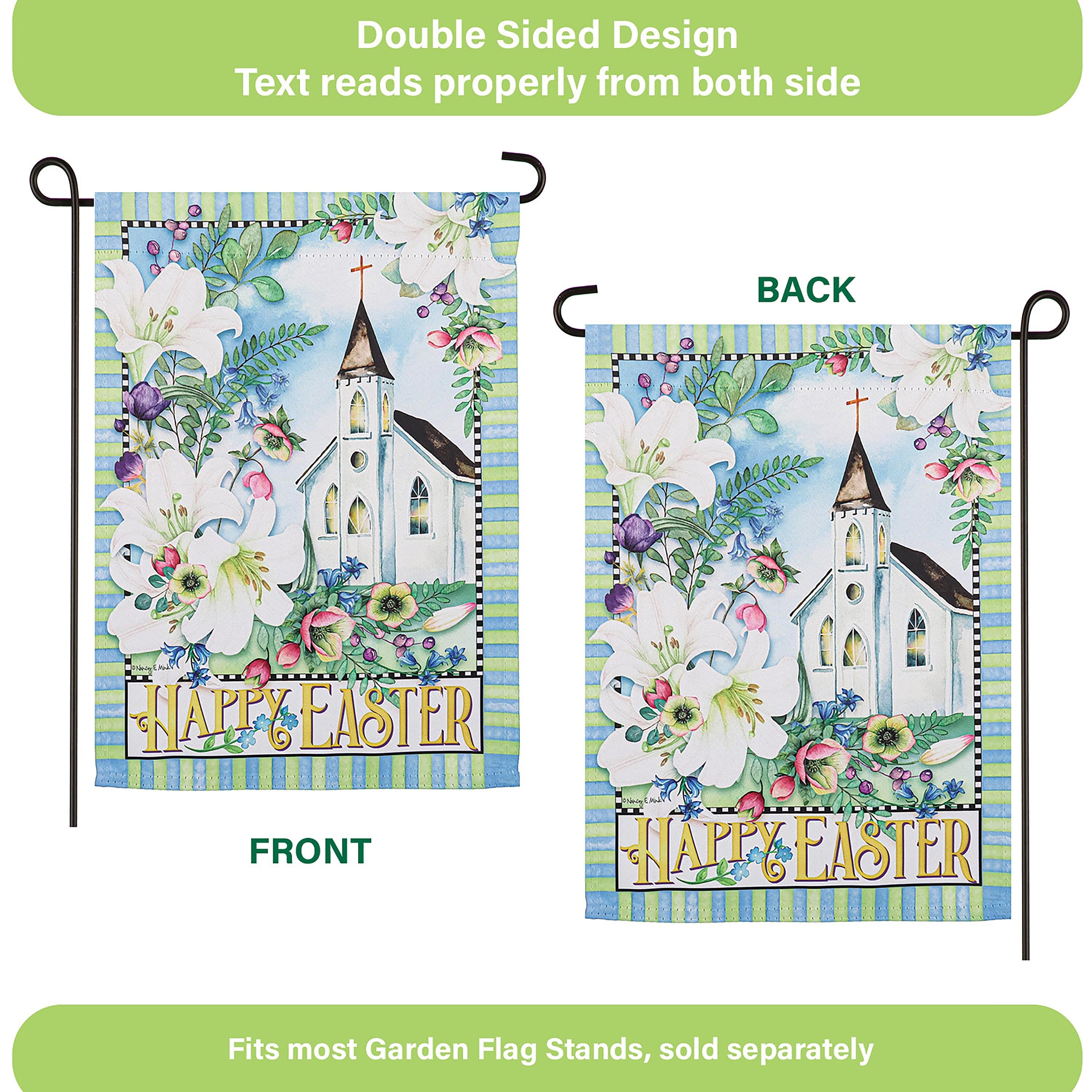 Easter Church with Flowers Garden Suede Flag