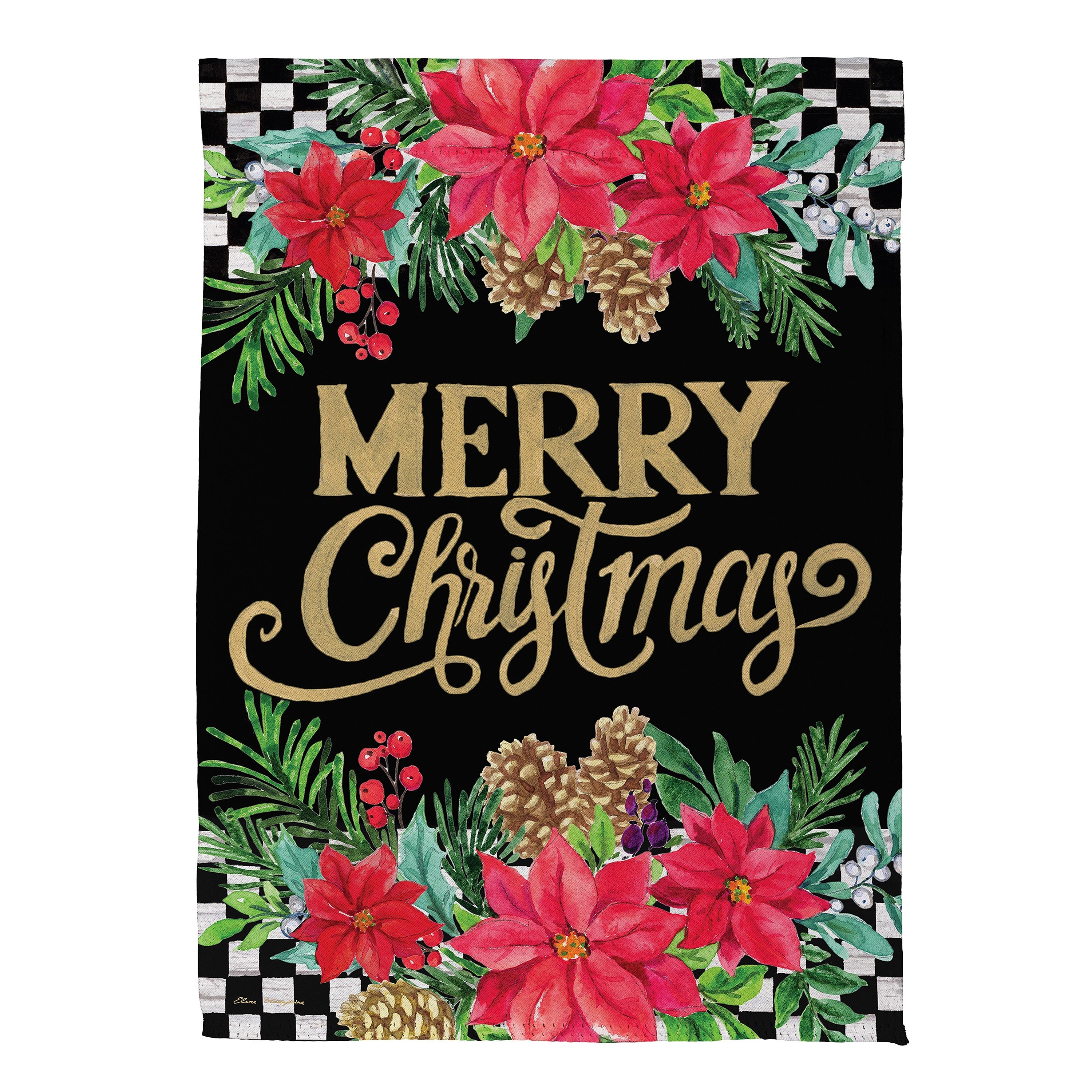 Floral Checkered Merry Christmas Suede Garden Flag