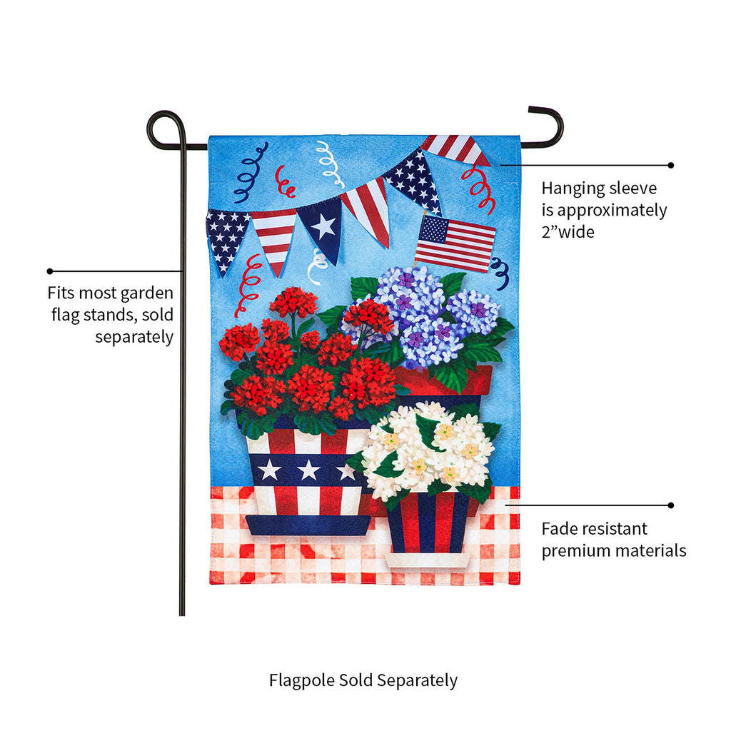 Patriotic Flower Pot Garden Linen Flag